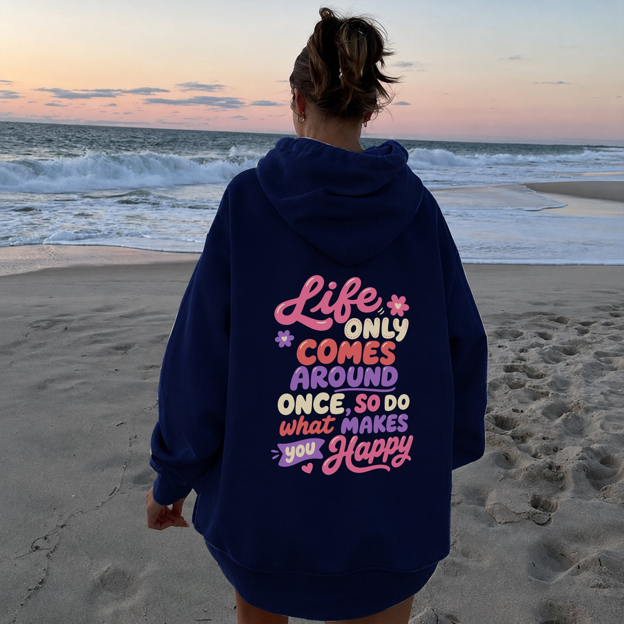 Life Only Comes Around Once Hoodie - Navy back