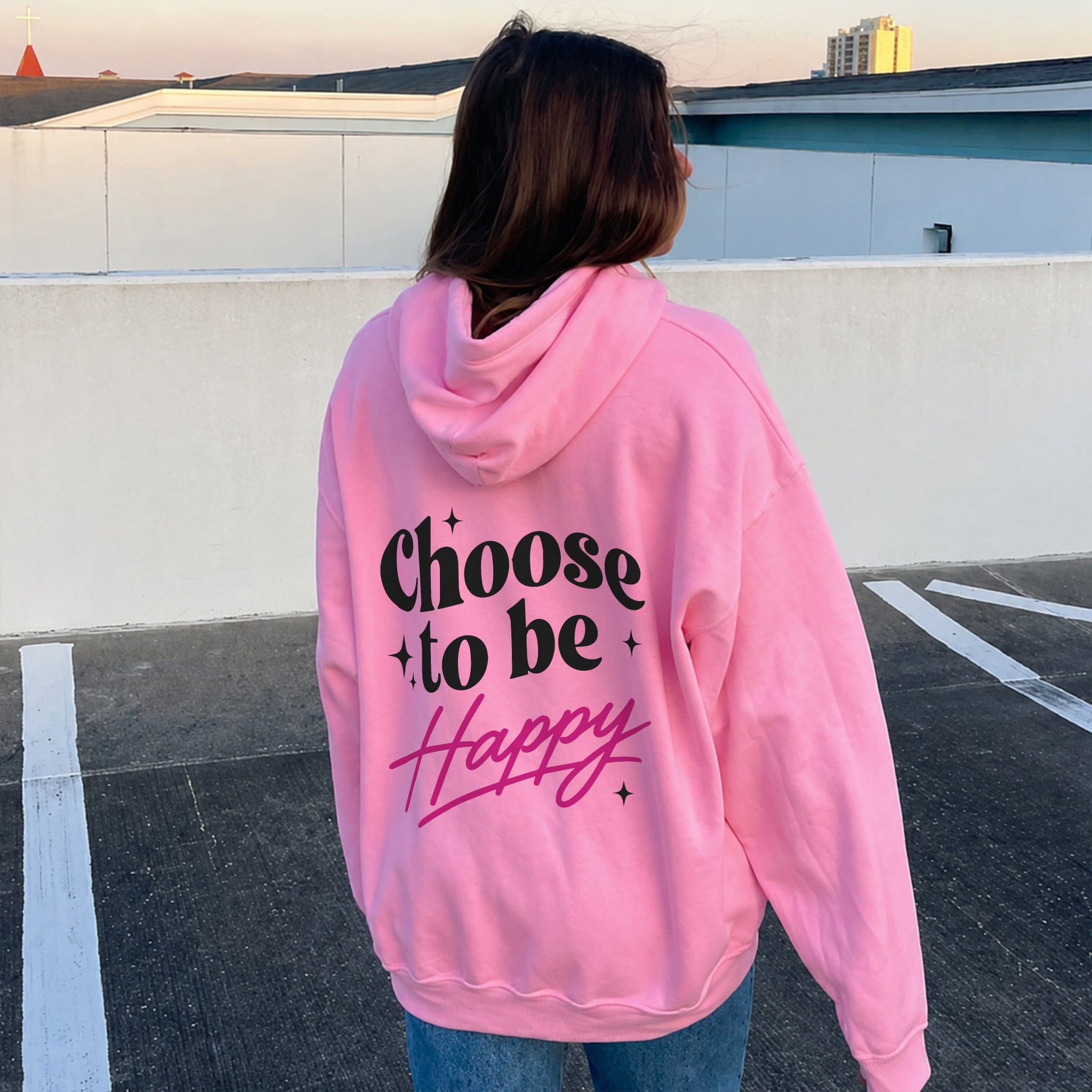 Choose To Be Happy Hoodie - Bubblegum back