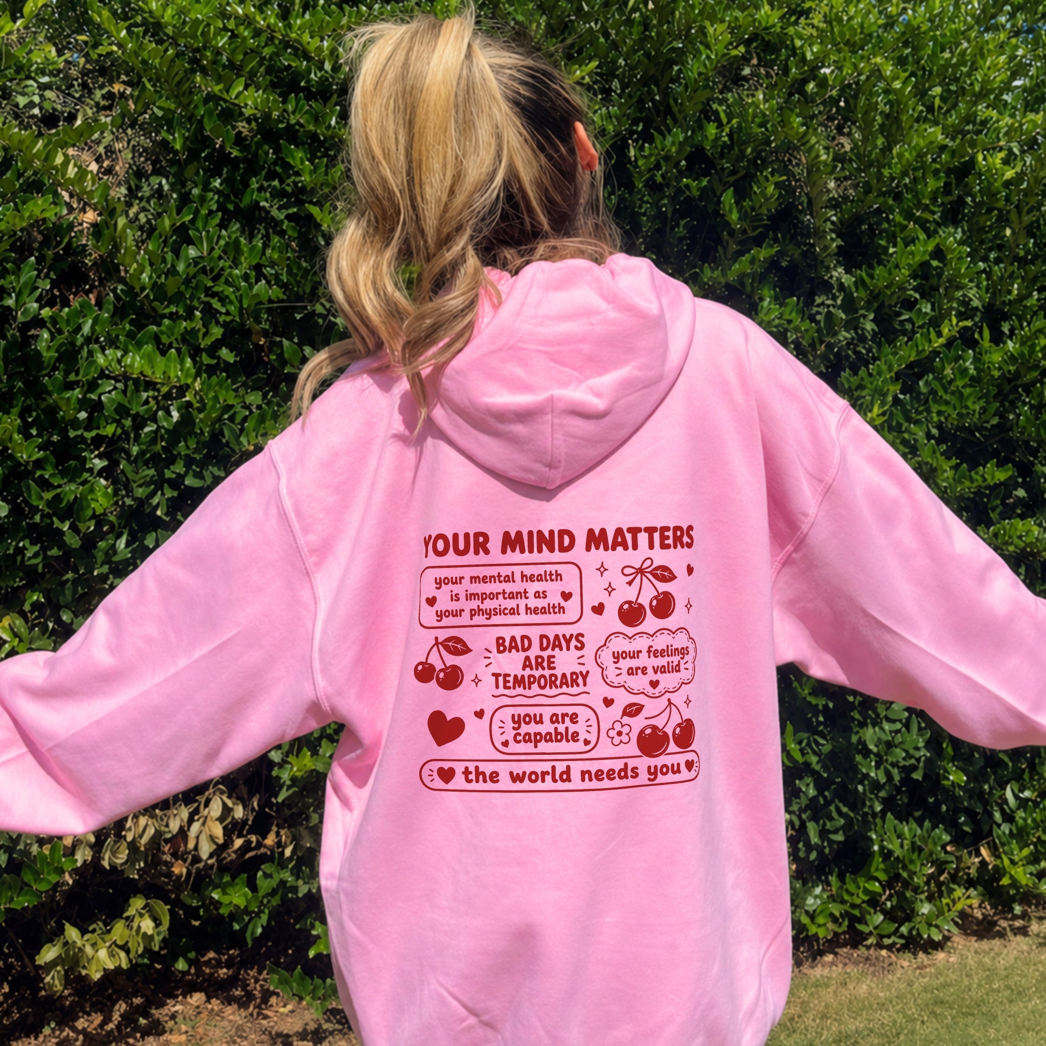 Your Mind Matters Cherry Hoodie - Bubblegum back