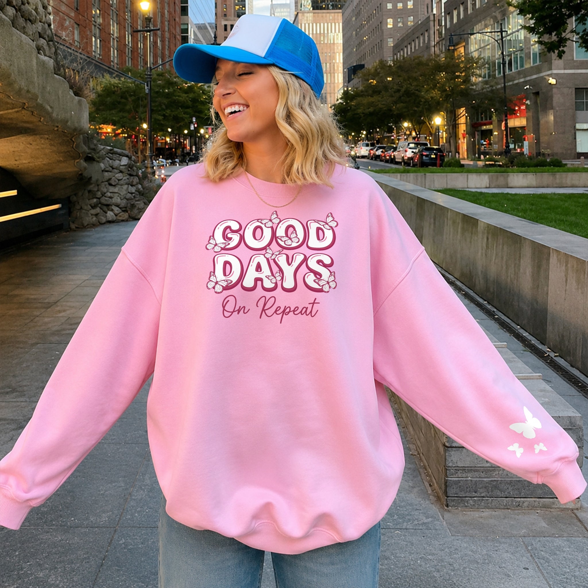 Good Days On Repeat Sweater - Bubblegum front