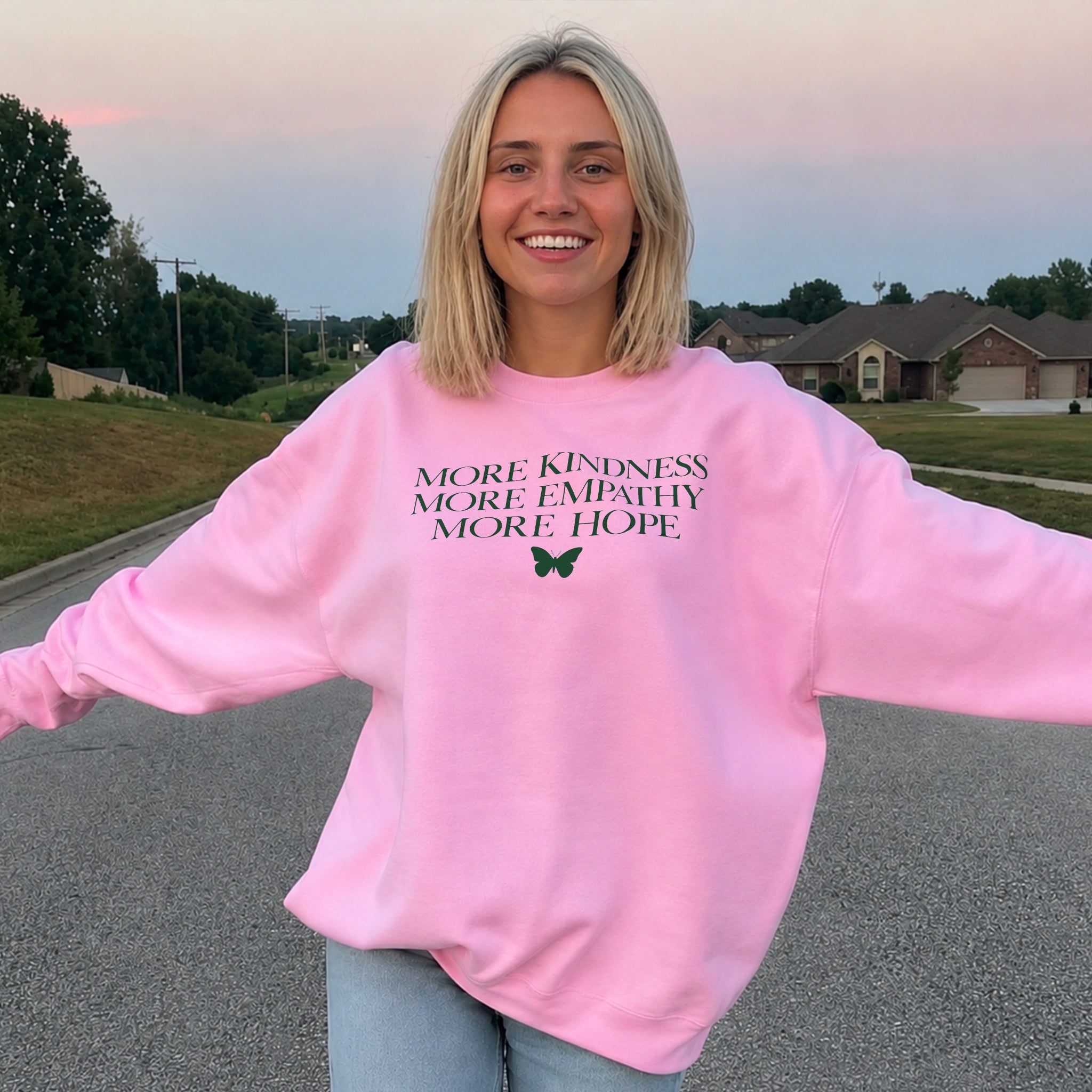 More Kindness More Hope Sweater - Bubblegum front