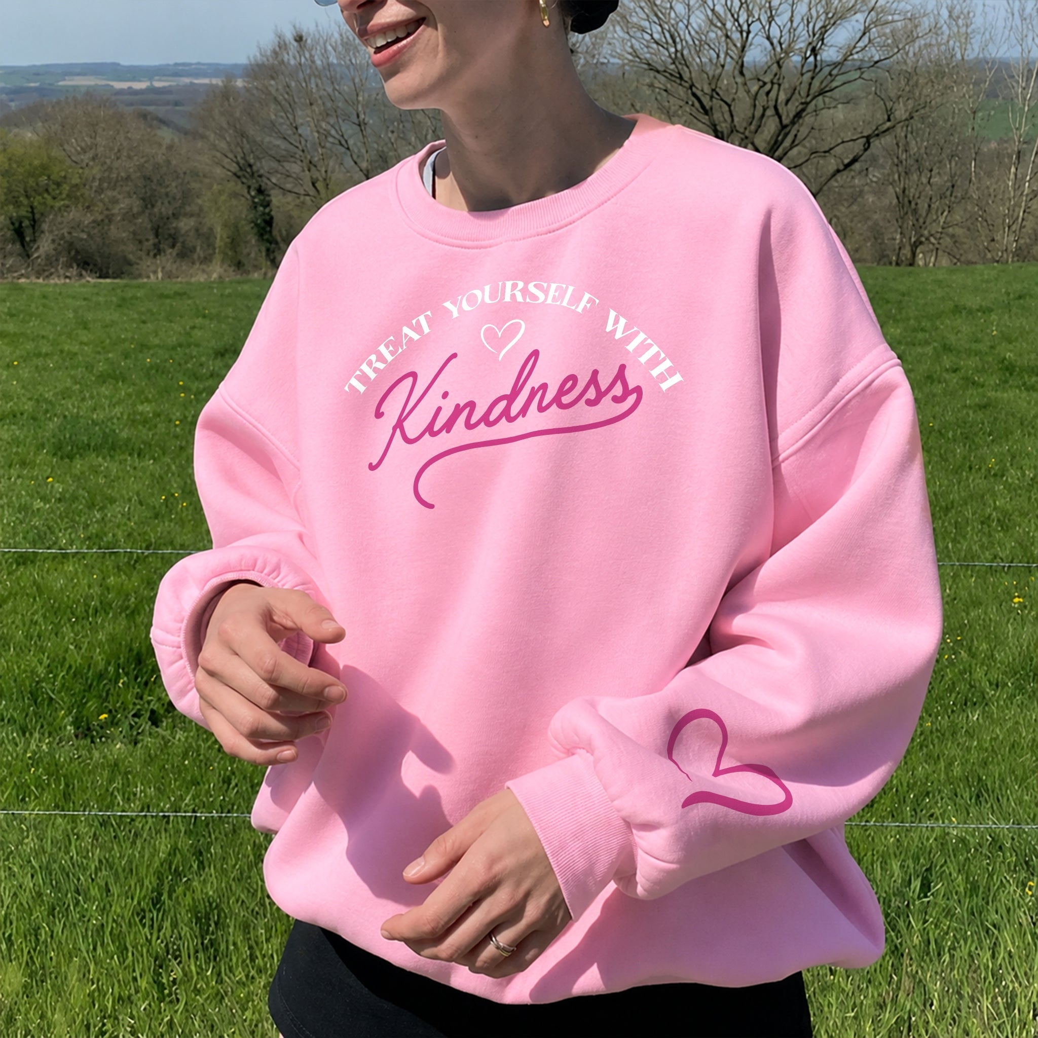 Treat Yourself With Kindness Sweater - Bubblegum front