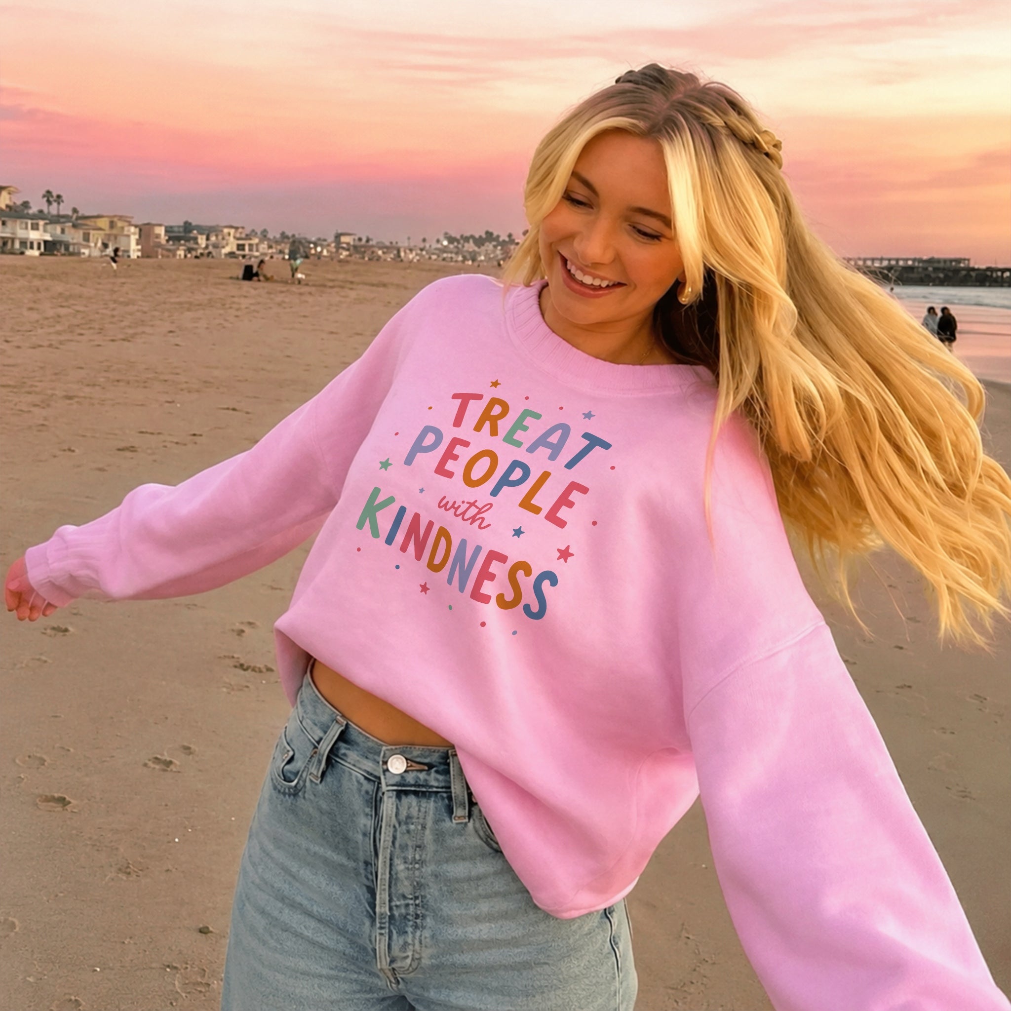 Treat People With Kindness Sweater - Bubblegum front