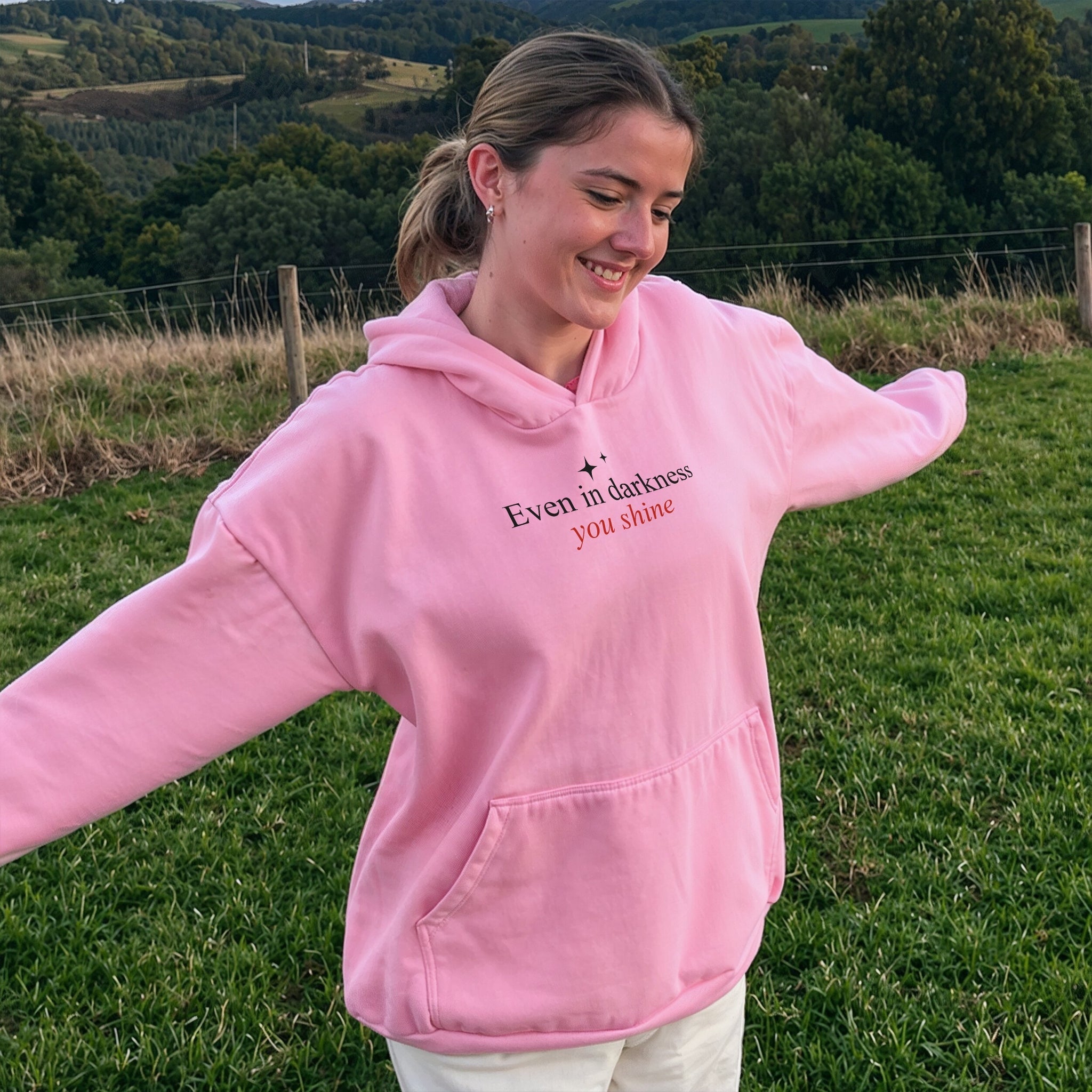 Still Shines Hoodie - Bubblegum Front