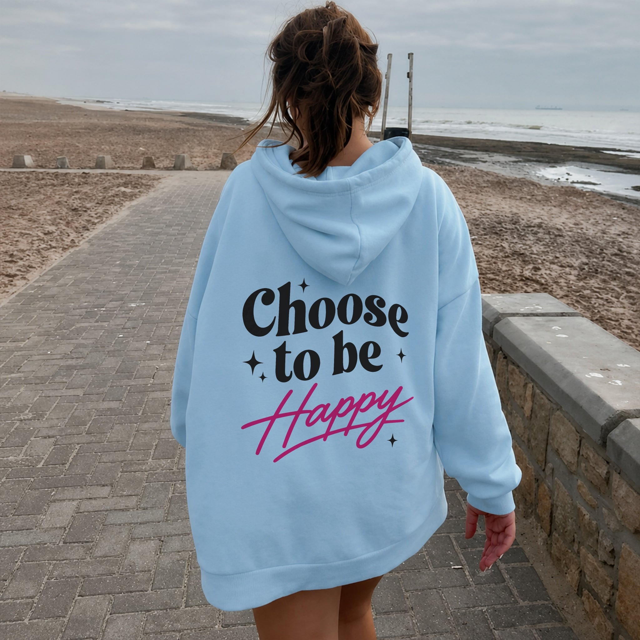 Choose To Be Happy Hoodie - Sky Blue back