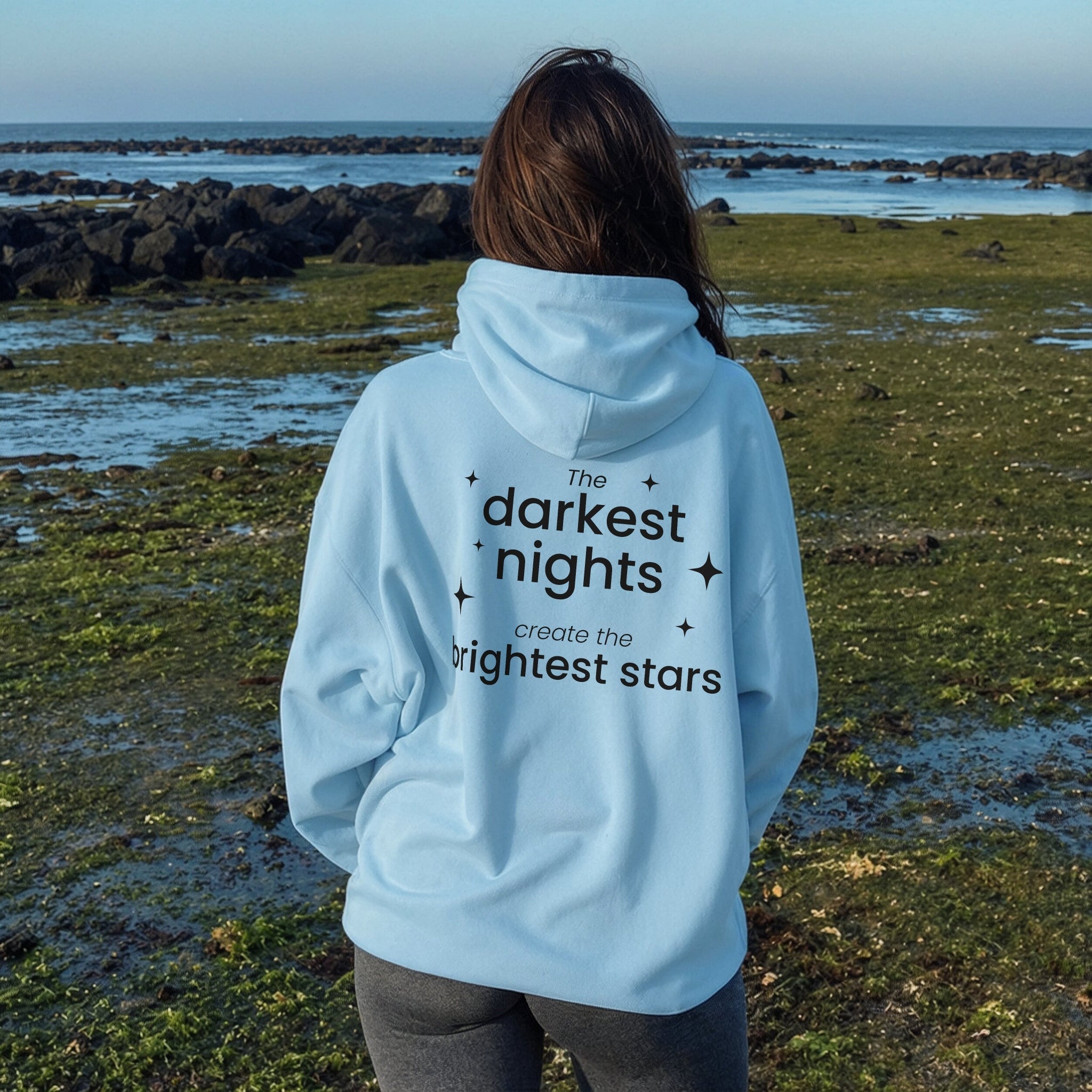 Darkest Nights Hoodie - Sky Blue Back