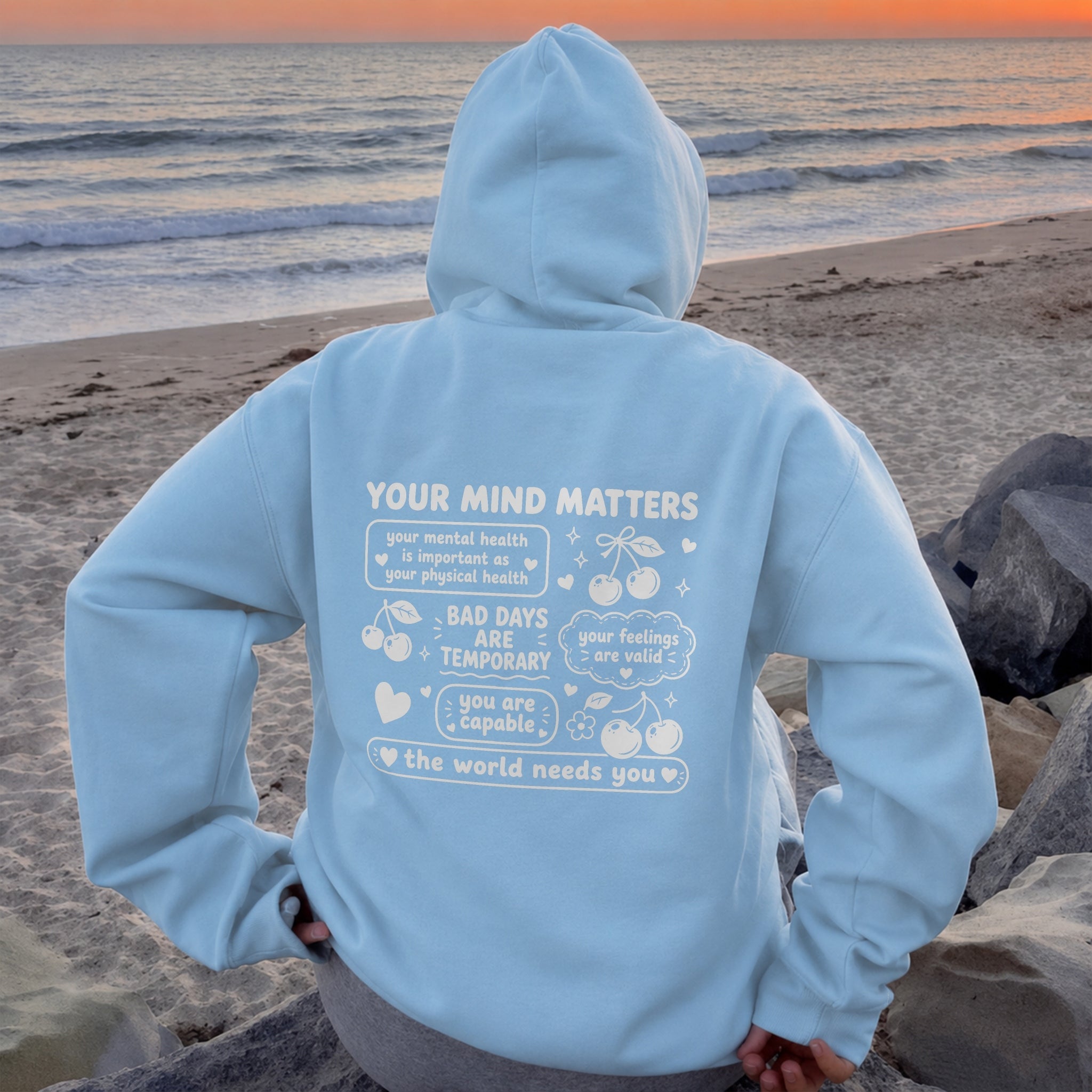 Your Mind Matters Cherry Hoodie - Sky Blue back