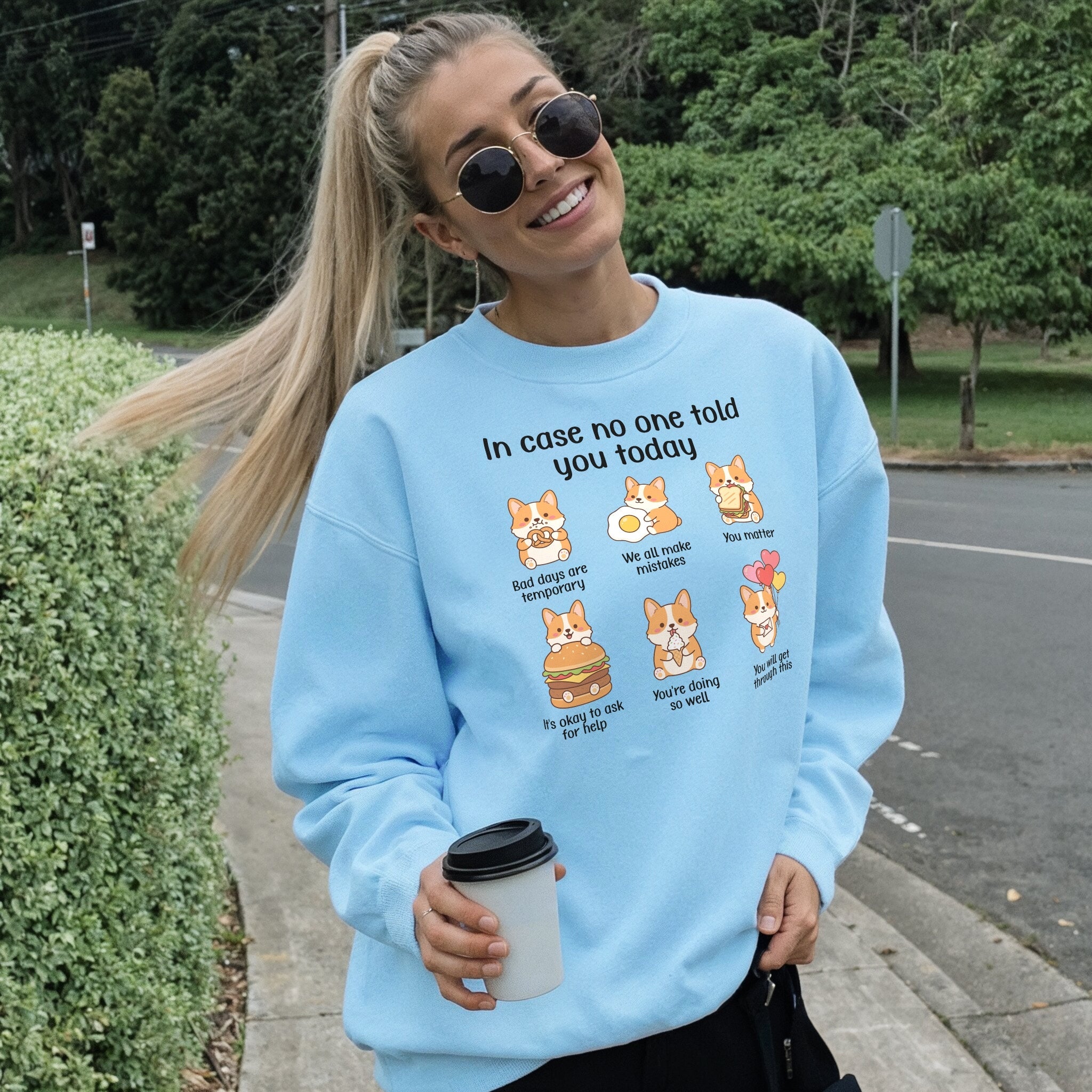 Just In Case Sweater - Sky Blue Front