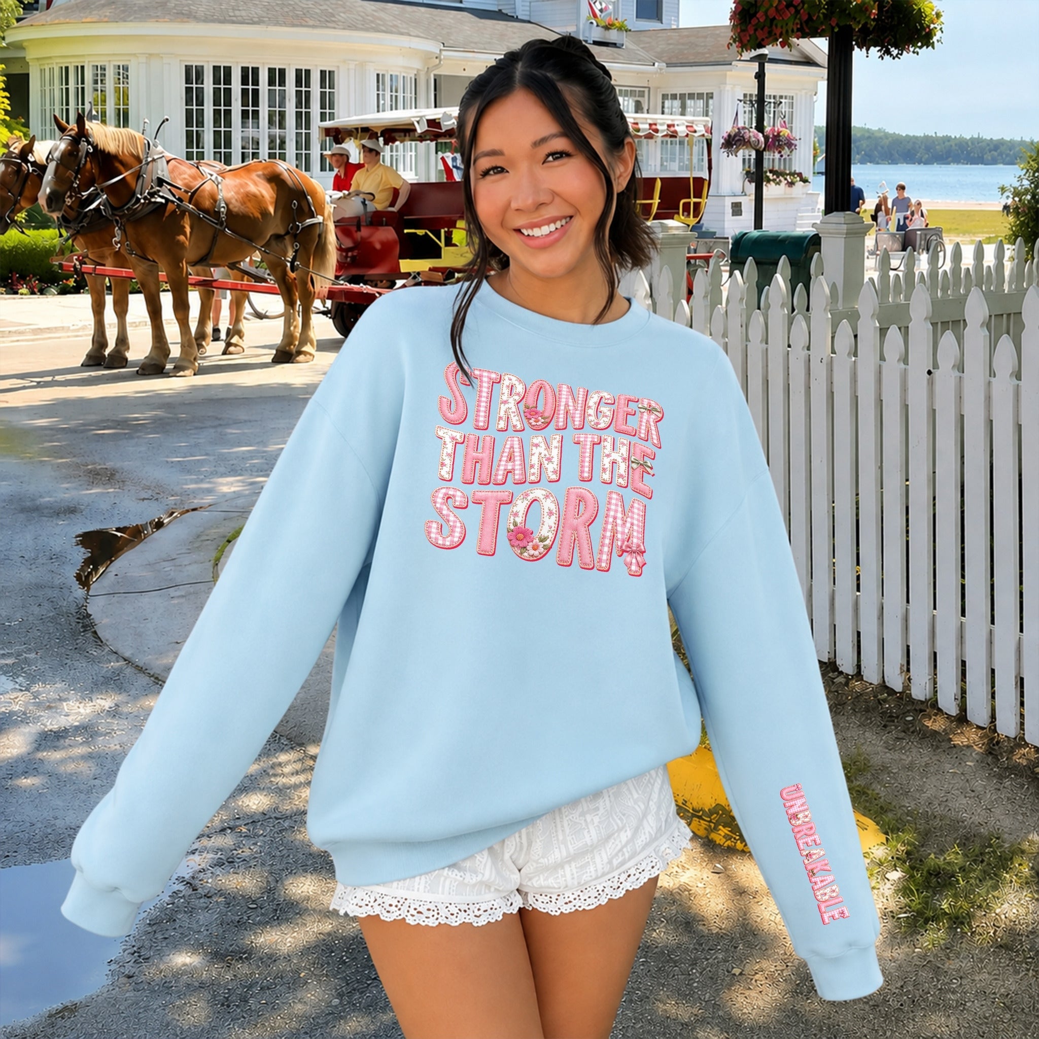 Stronger Than The Storm Sweater - Sky Blue front