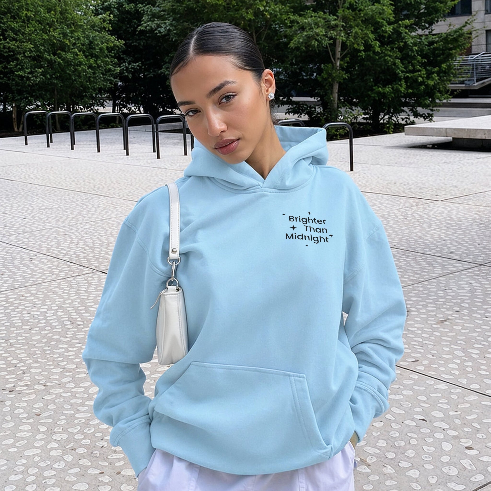 Brighter Than Midnight Hoodie - Sky Blue Front
