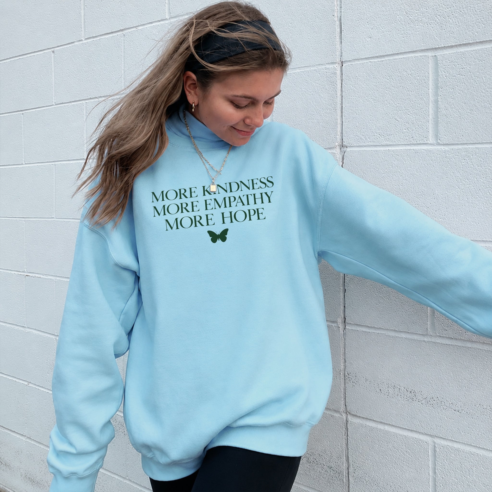 More Kindness More Hope Sweater - Sky Blue front
