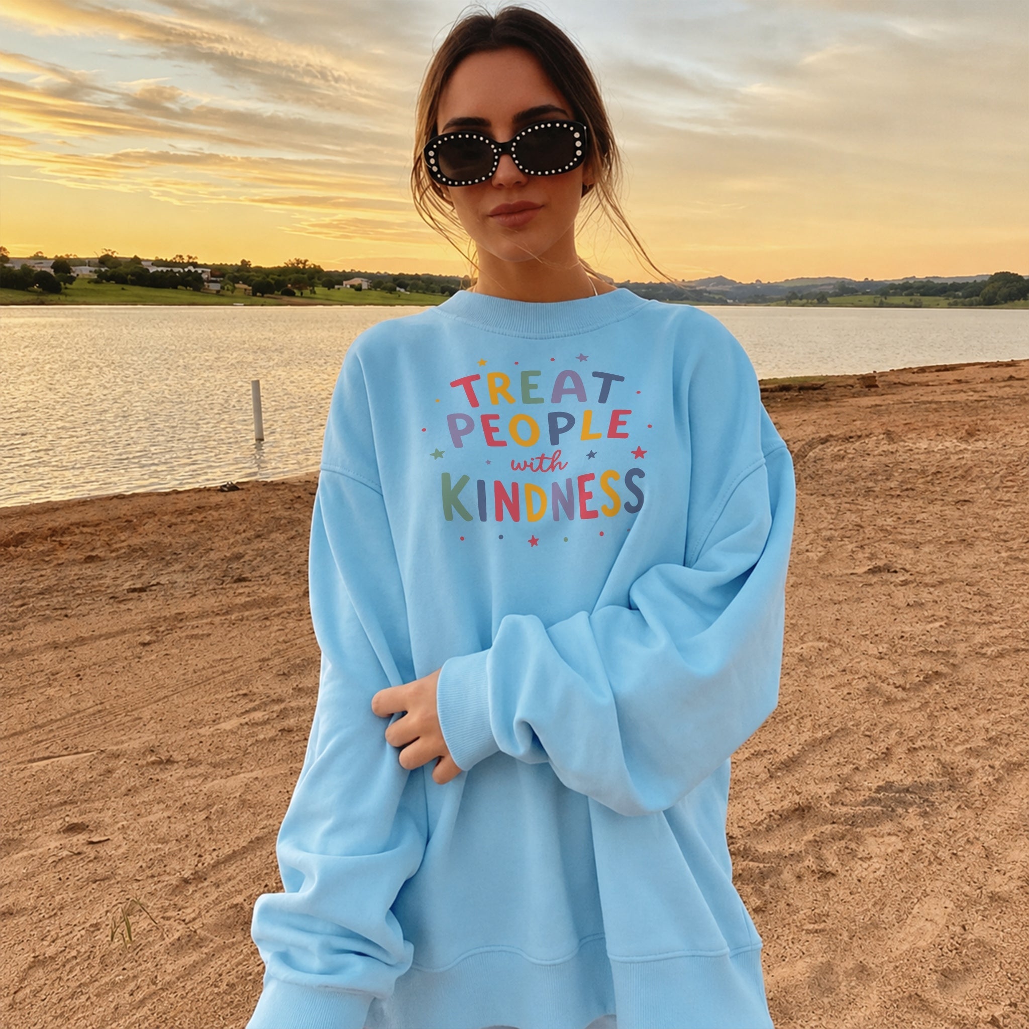 Treat People With Kindness Sweater - Sky Blue front