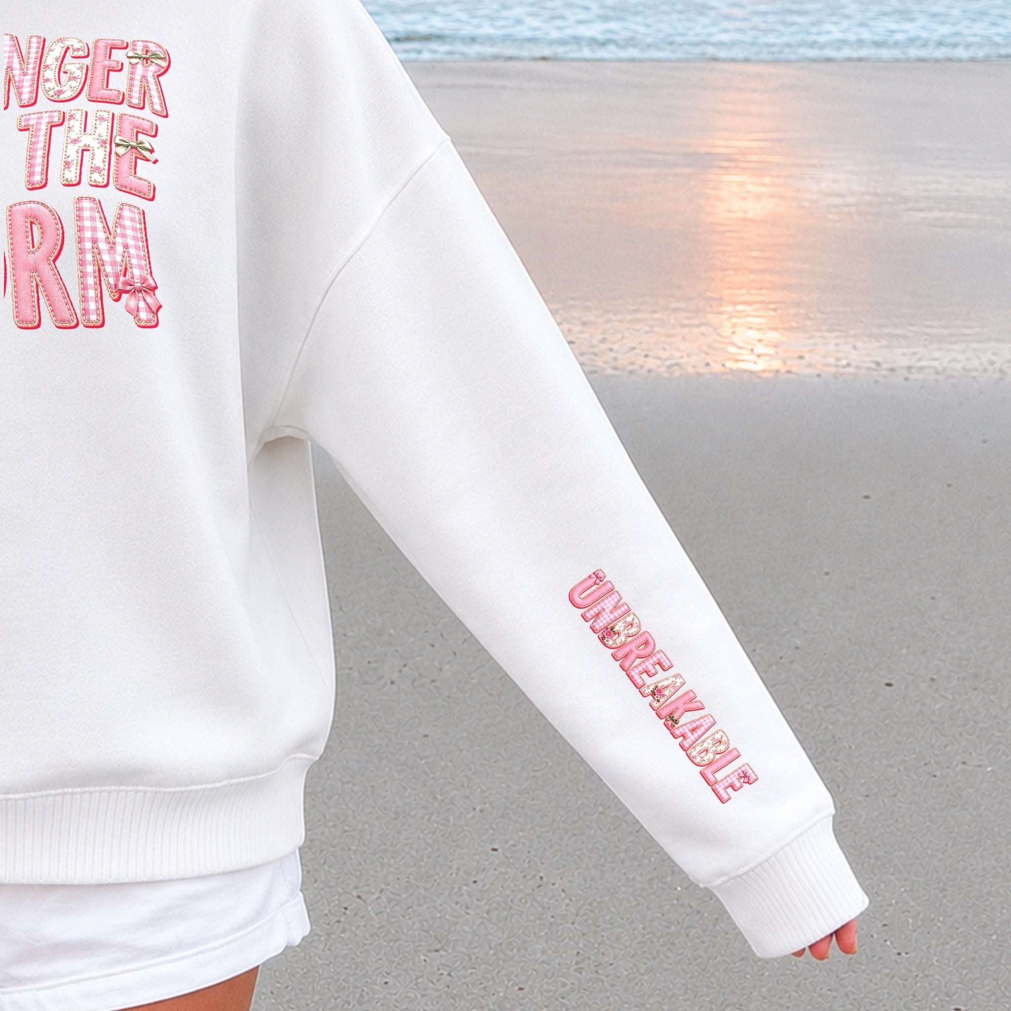 Stronger Than The Storm Sweater - White sleeve