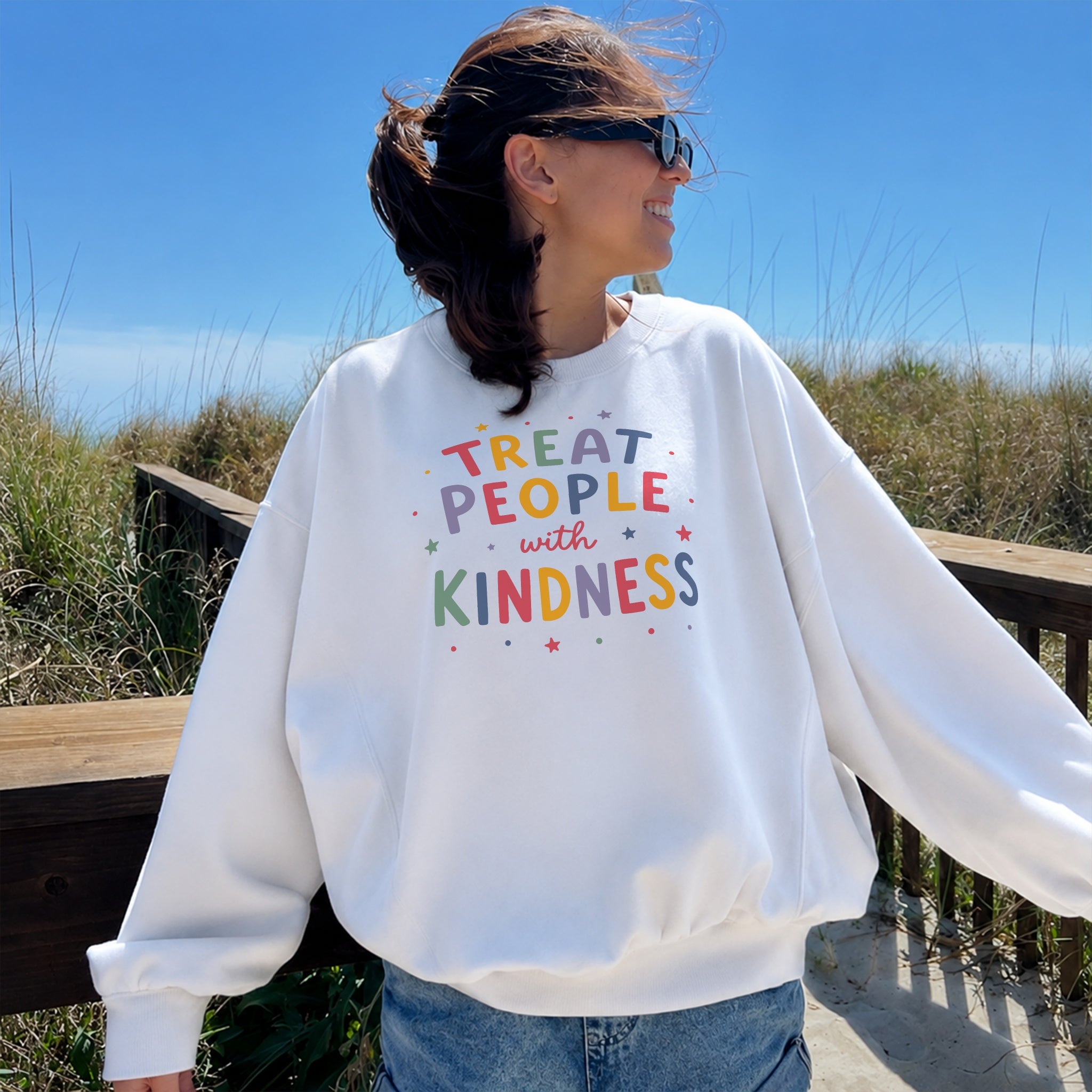 Treat People With Kindness Sweater - White front