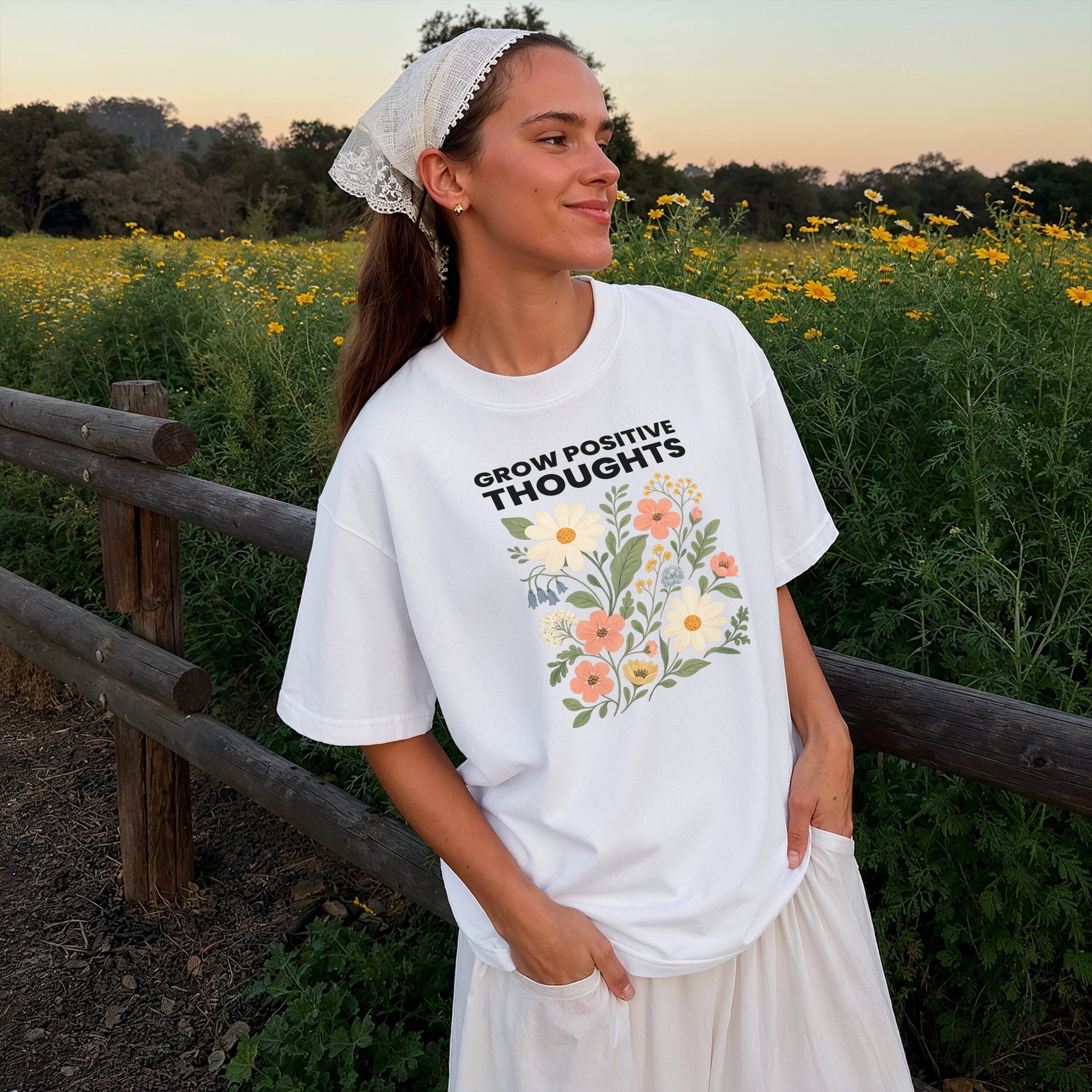 Grow Positive Tee - White Front