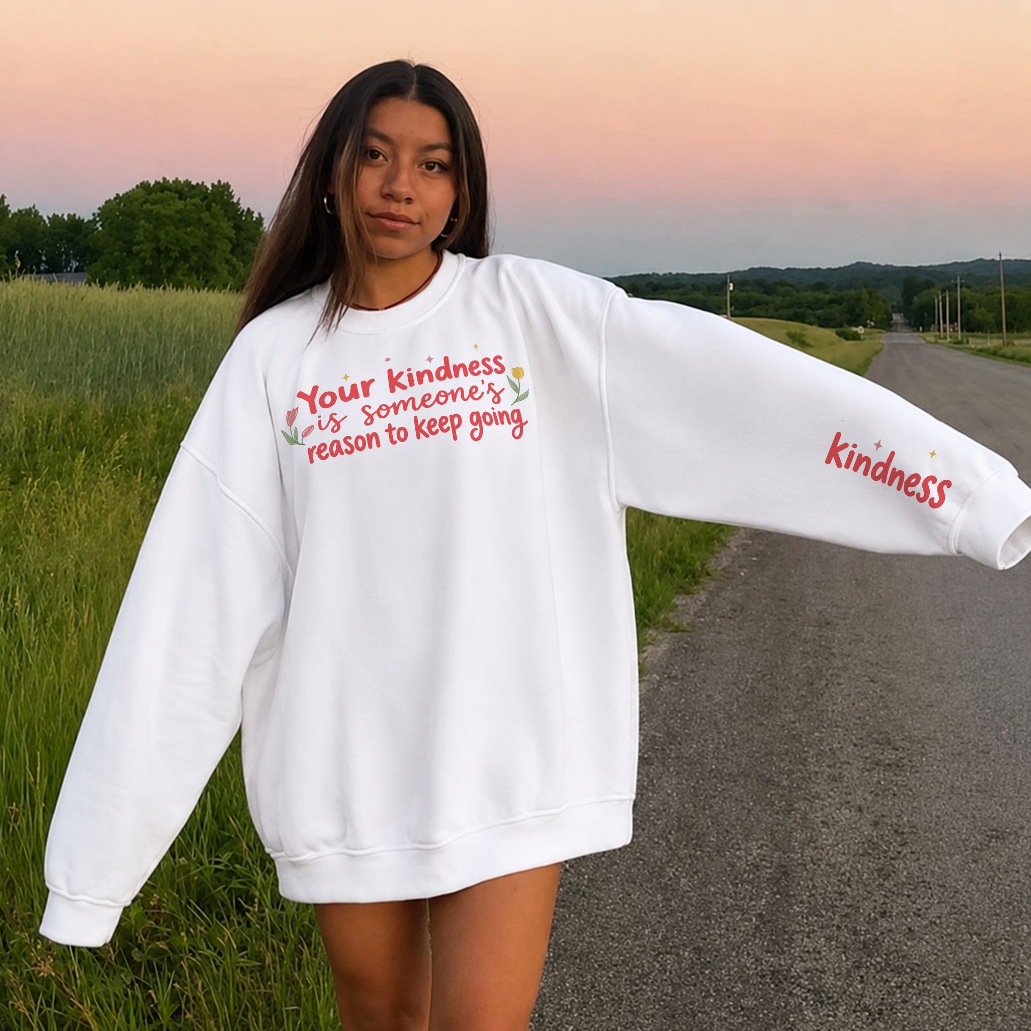 Kindness Keeps Someone Going Sweater - White front