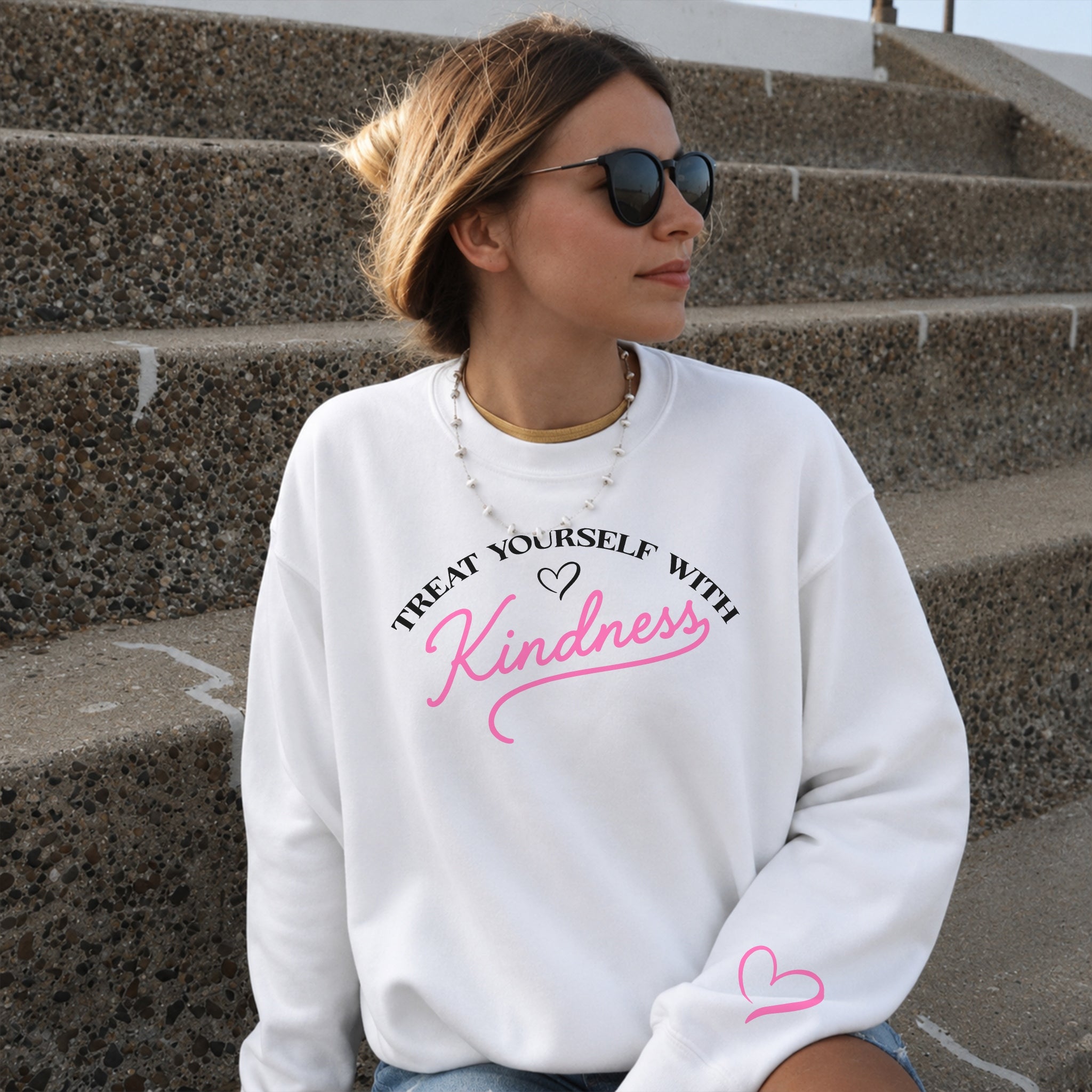 Treat Yourself With Kindness Sweater - White front