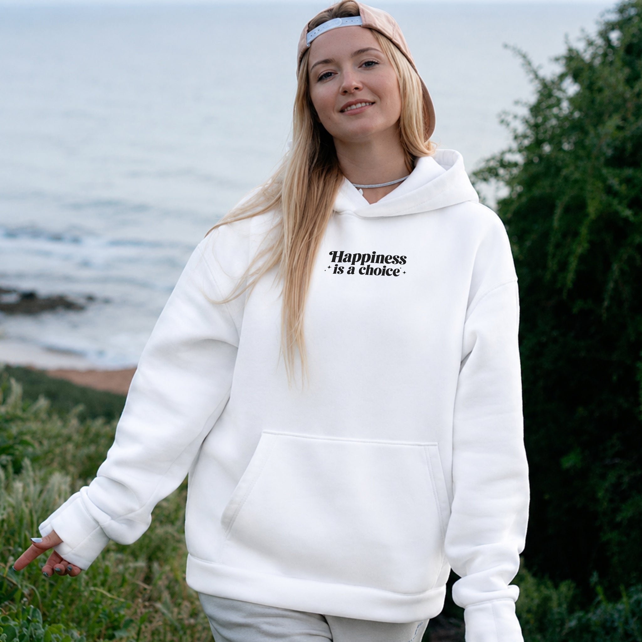 Choose To Be Happy Hoodie - White front