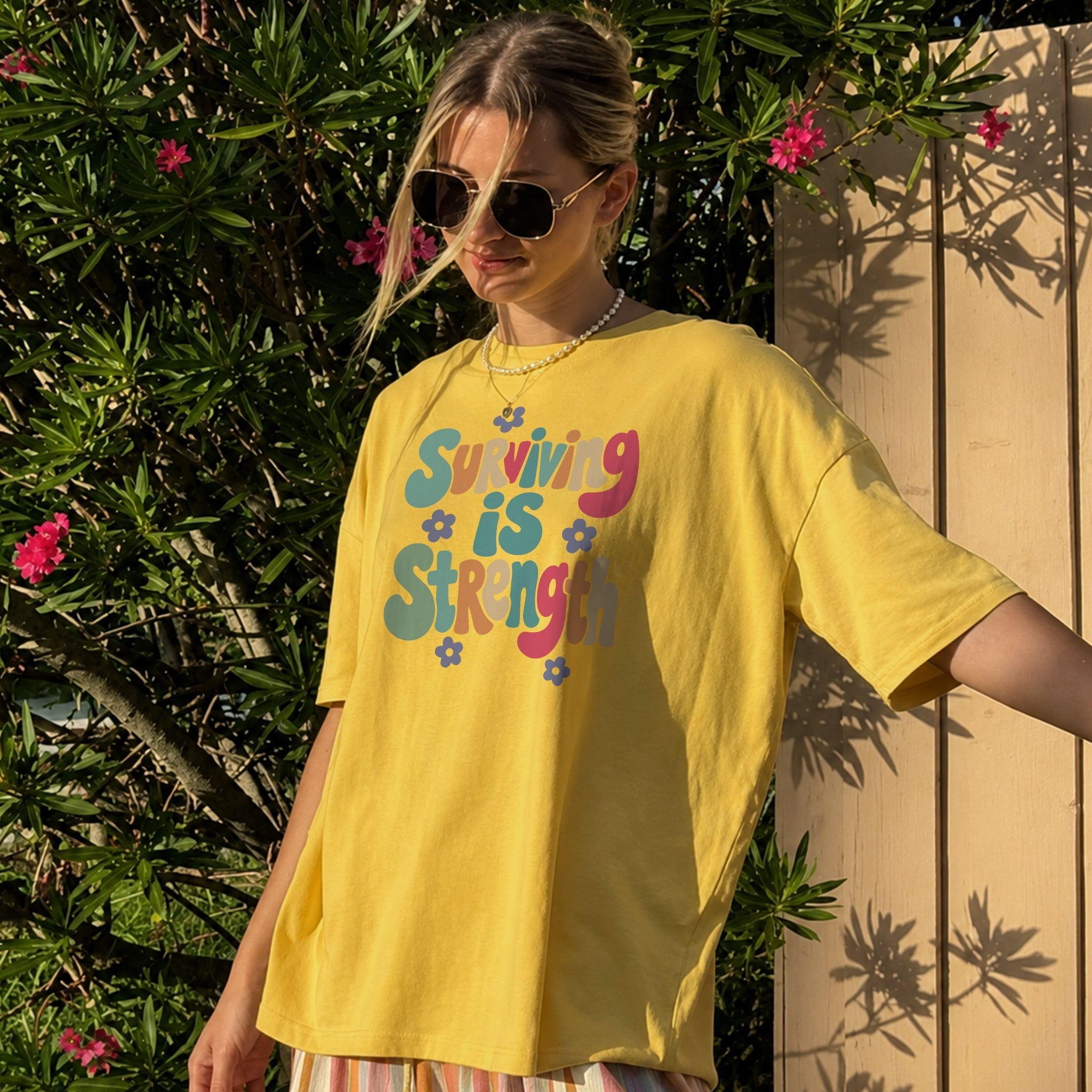 Surviving Is Strength Tee - Yellow front