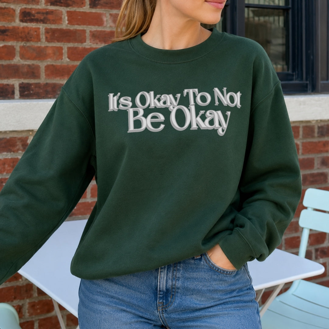 It's Okay Sweater - Forest Green Front