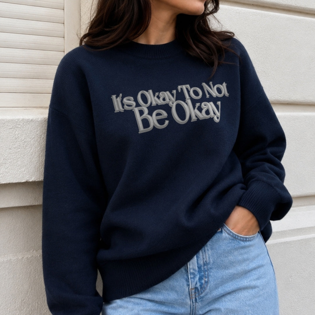 It's Okay Sweater - Navy Front