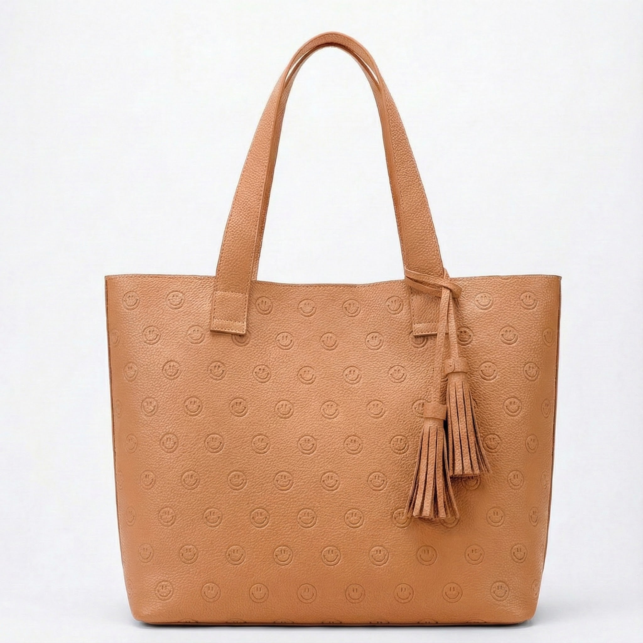 Smile Embossed Leather Tote