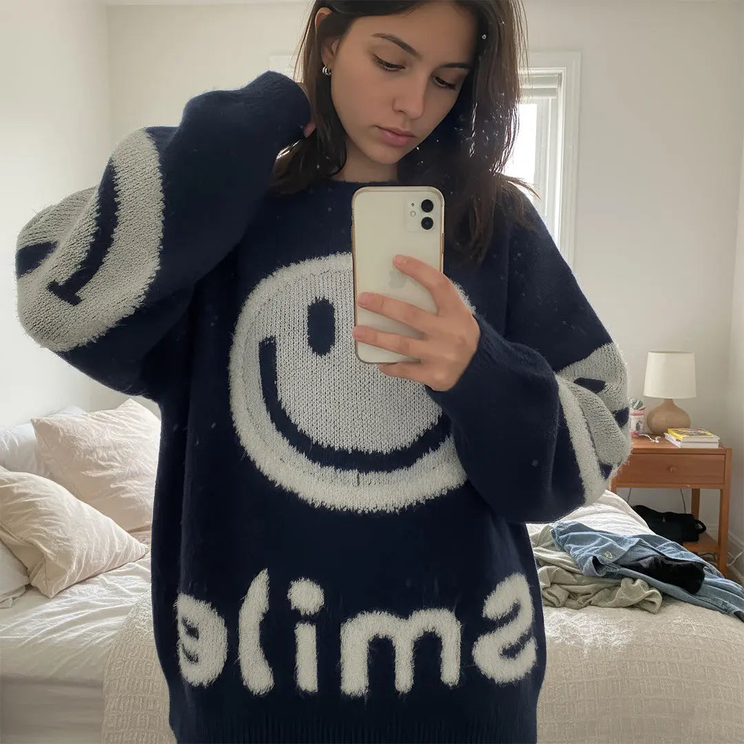 Oversized Fuzzy Smile Sweater