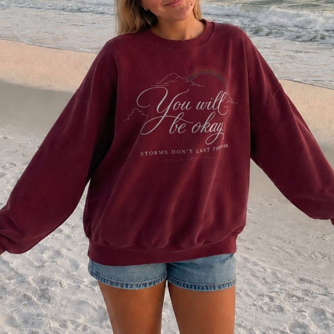 You Will Be Okay Sweater - Burgundy Front