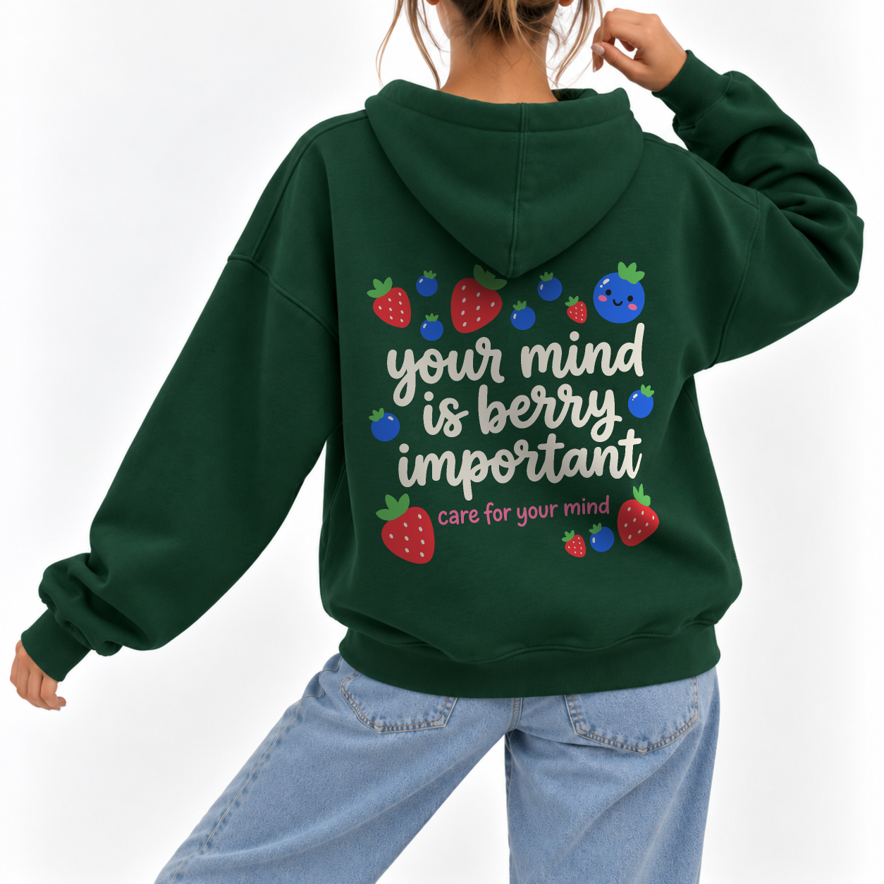 Berry Important Hoodie - Forest Green