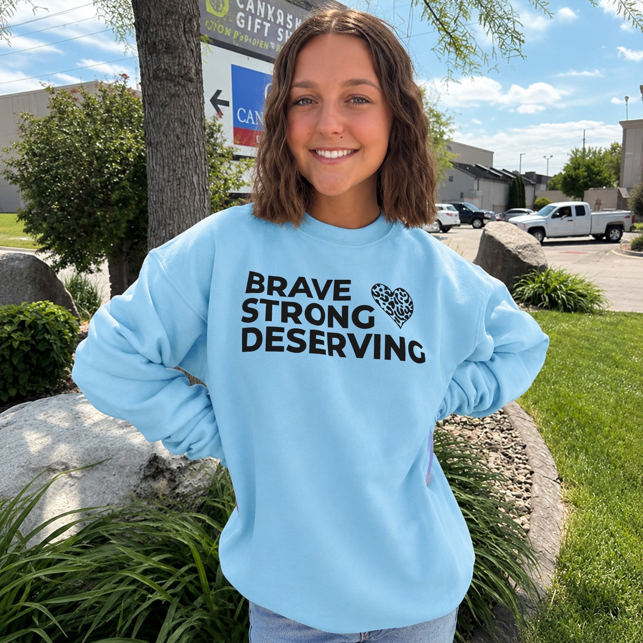 Brave Strong Deserving Sweater - Sky Blue