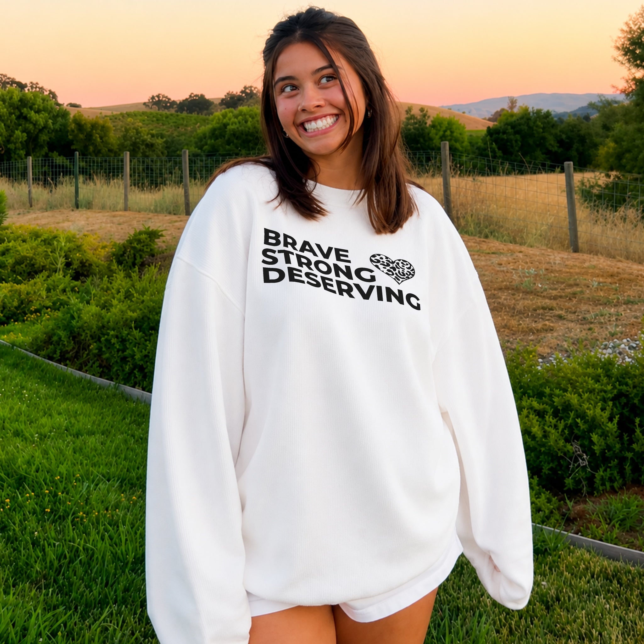Brave Strong Deserving Sweater - White
