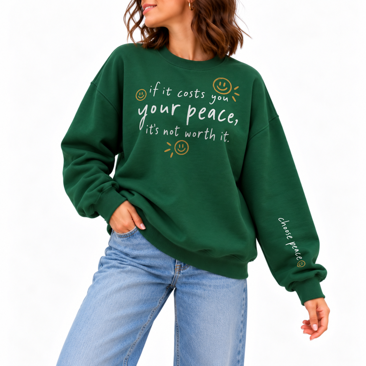 Choose Peace Sweater - Forest Green