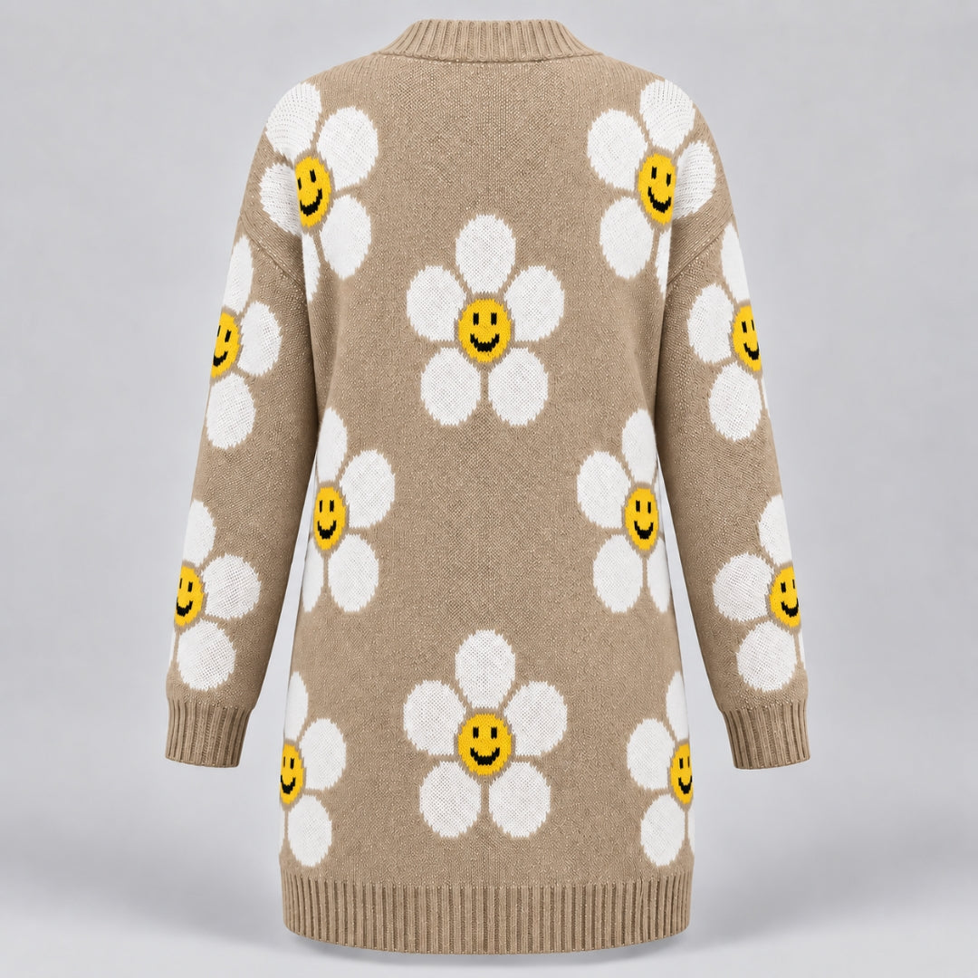 Daisy Smile Cardigan - Camel - back