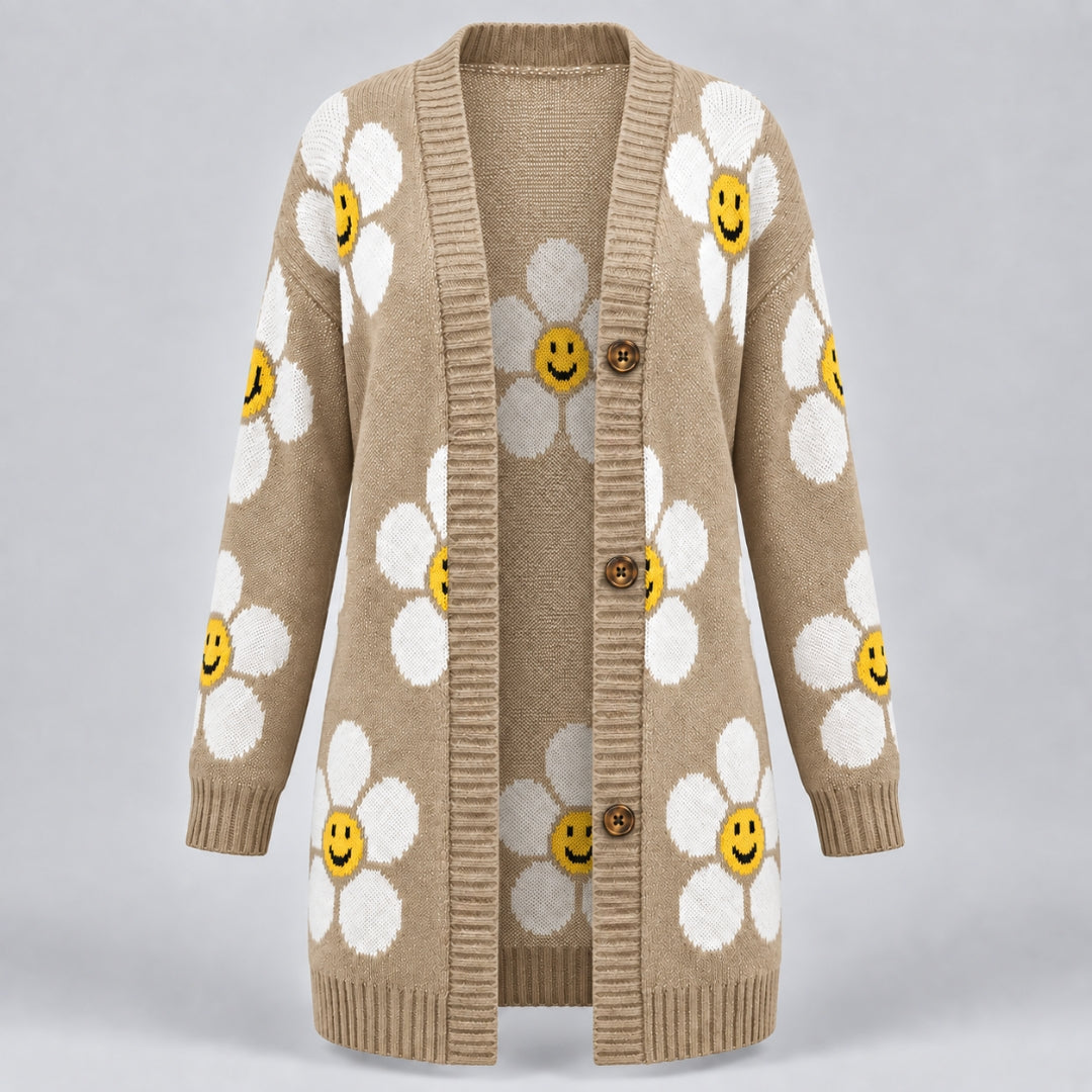 Daisy Smile Cardigan - Camel - front