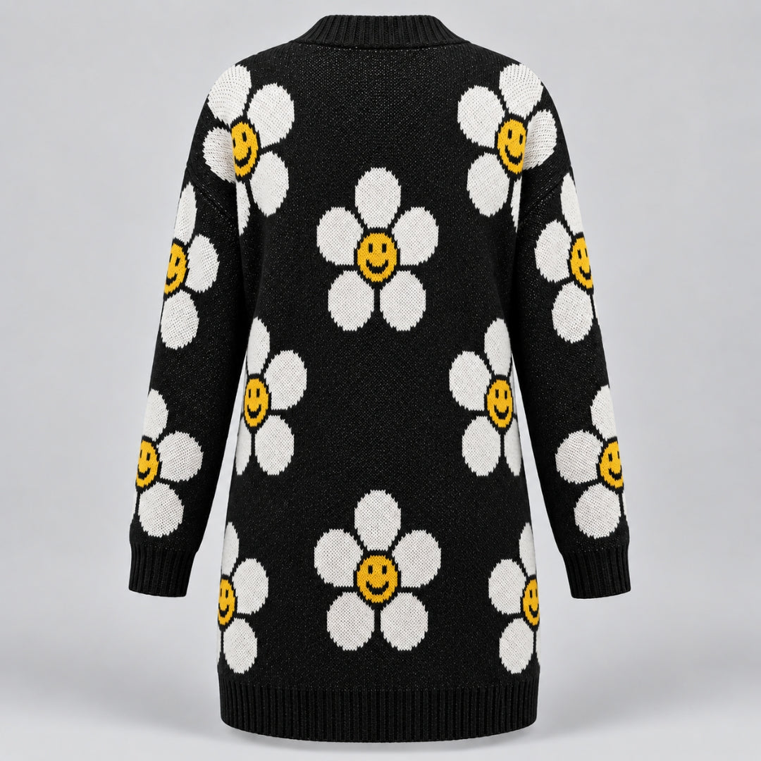 Daisy Smile Cardigan - Midnight Black - back