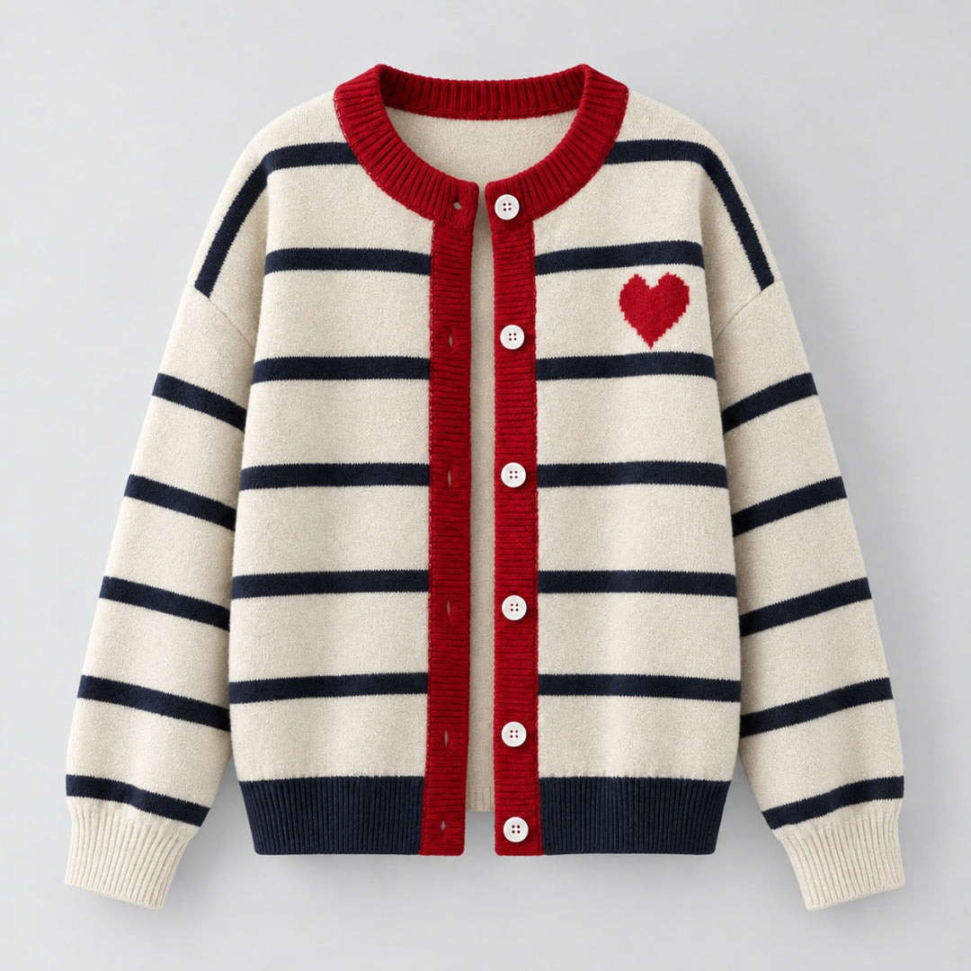 Heartstripe Cardigan - Ivory - front