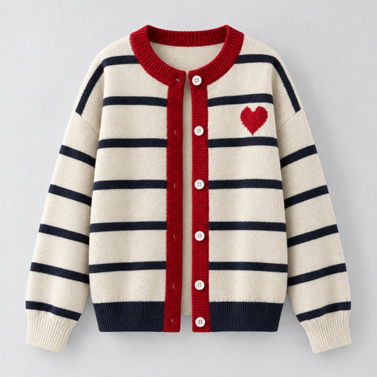 Heartstripe Cardigan - Ivory - front