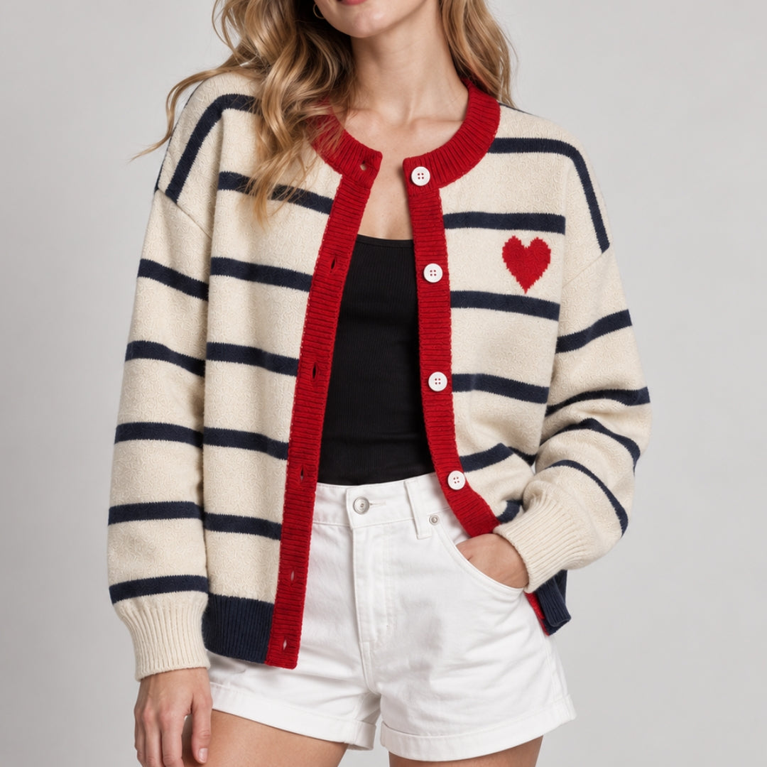 Heartstripe Cardigan - Ivory - model