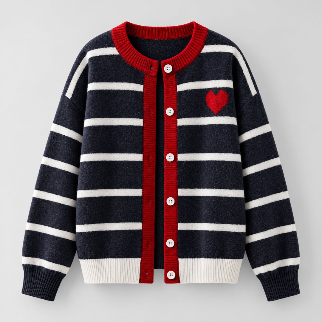 Heartstripe Cardigan - Navy - front
