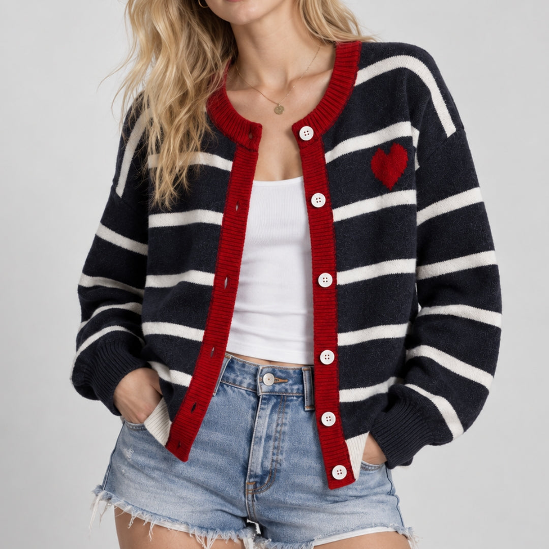 Heartstripe Cardigan - Navy - model