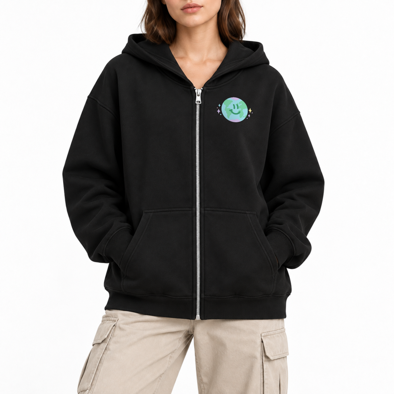 Kind World Zip Hoodie - Black