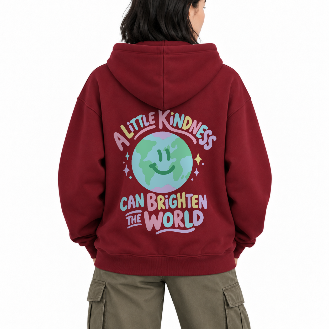 Kind World Zip Hoodie - Burgundy