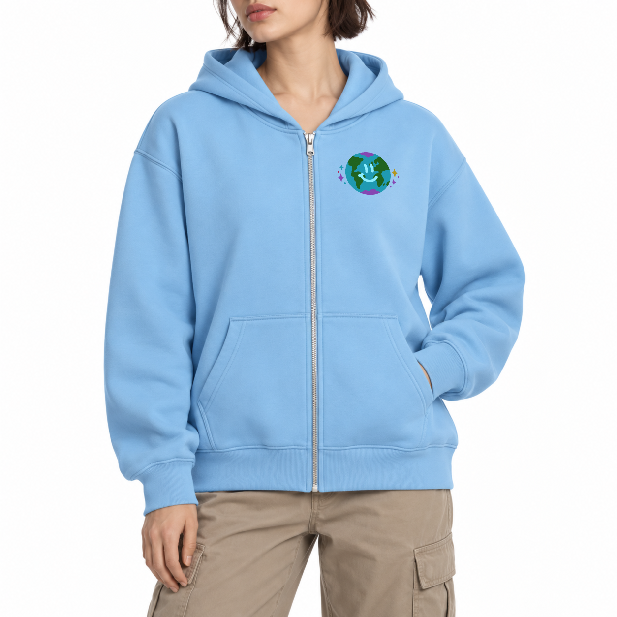 Kind World Zip Hoodie - Sky Blue