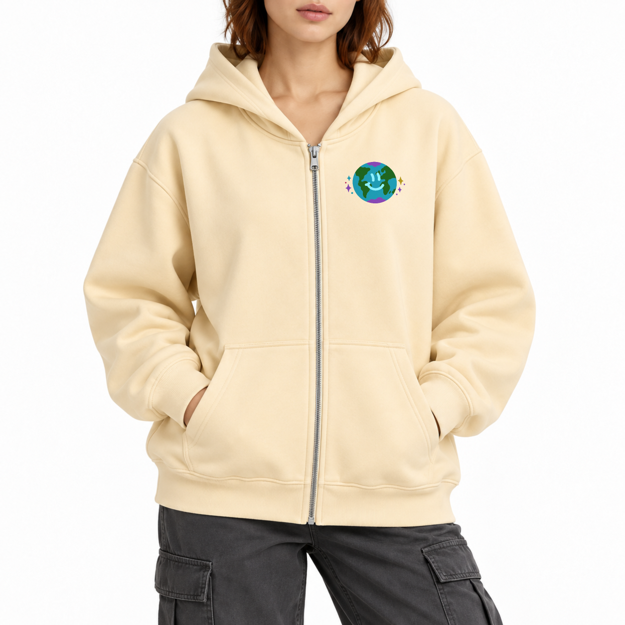 Kind World Zip Hoodie - Warm Sand