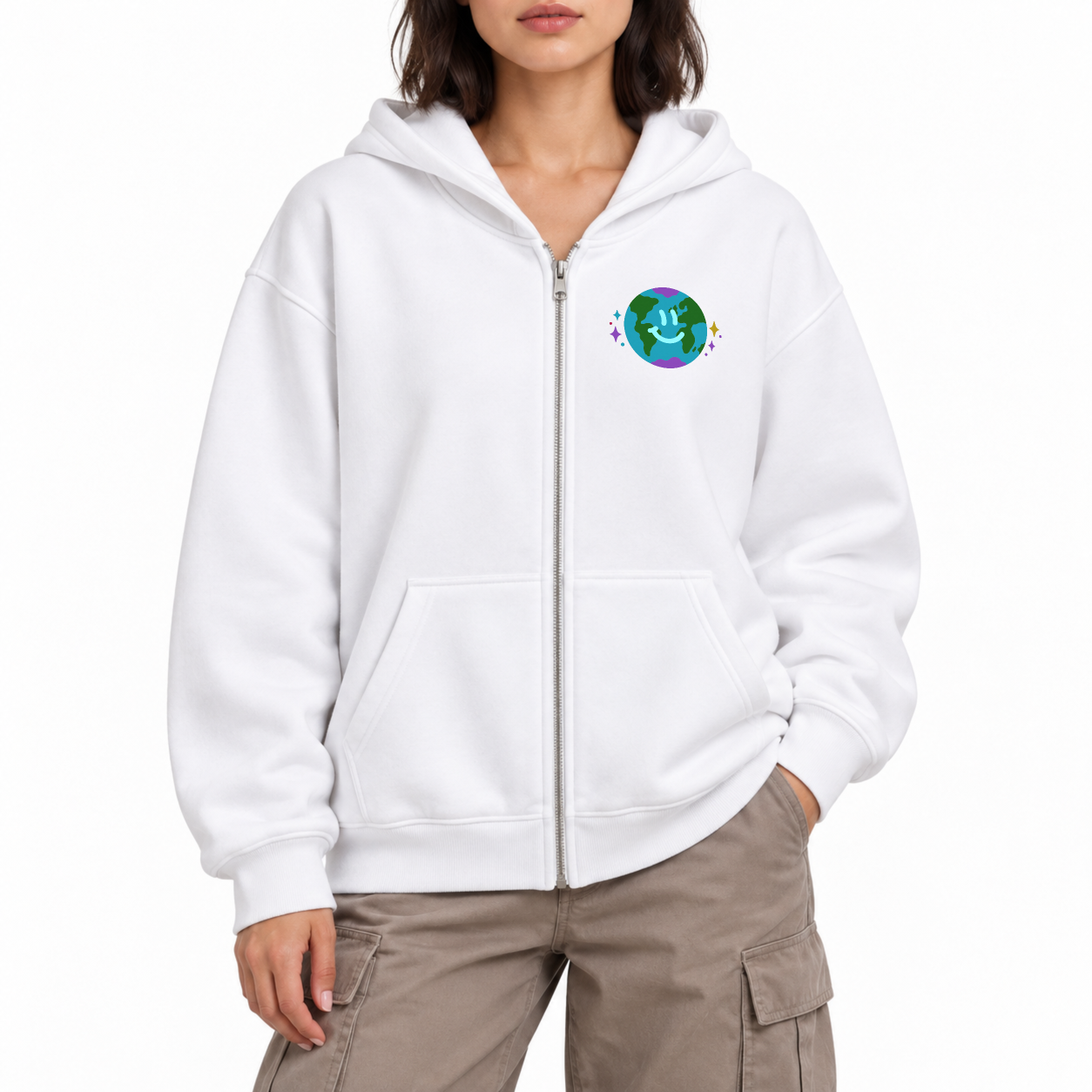 Kind World Zip Hoodie - White