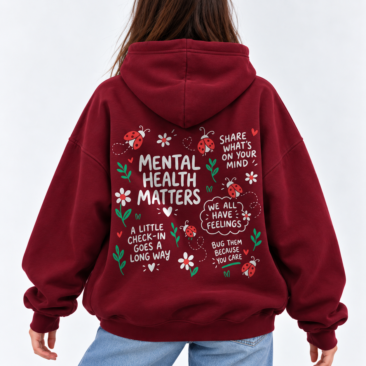 Ladybug Check-In Hoodie - Burgundy