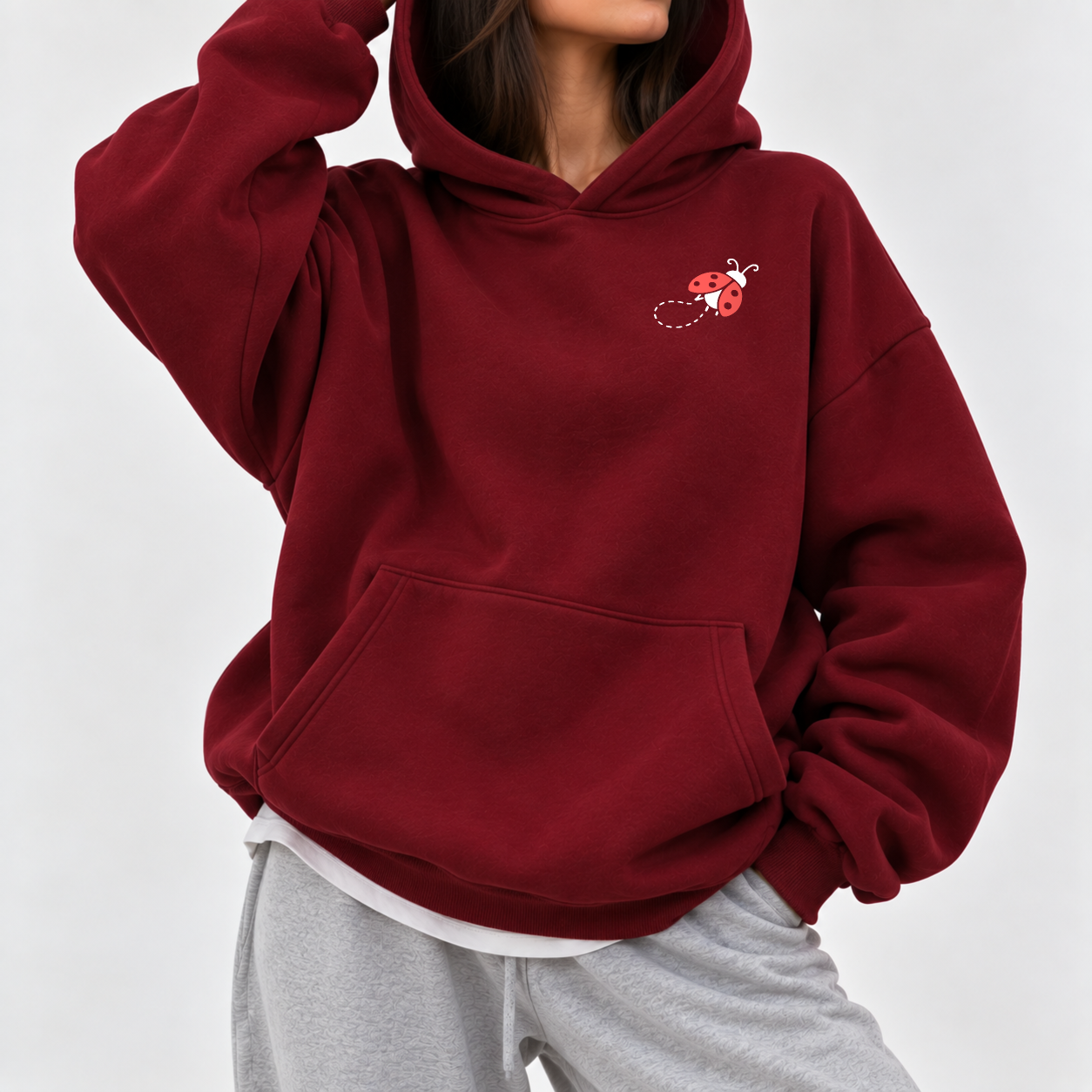 Ladybug Check-In Hoodie - Burgundy