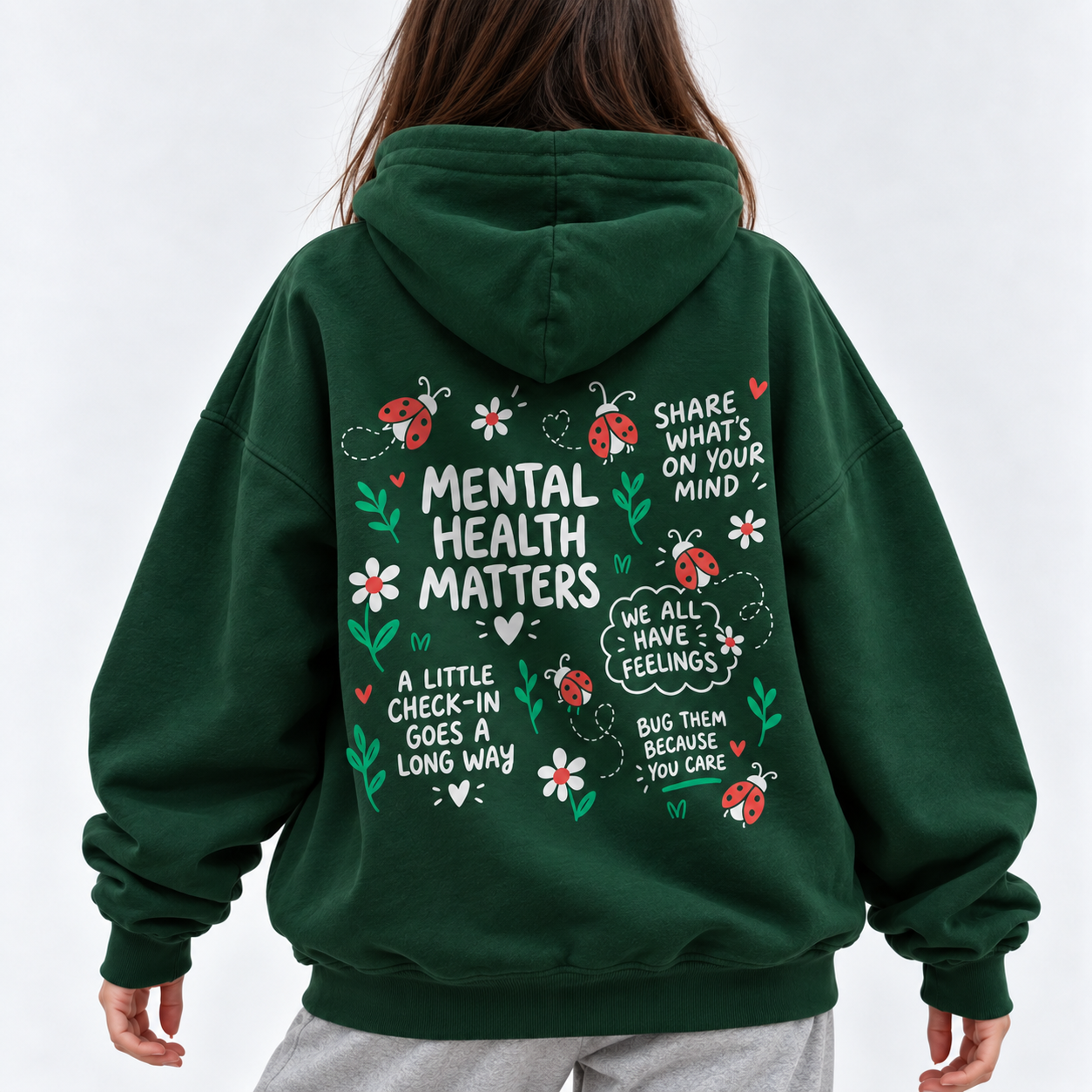 Ladybug Check-In Hoodie - Forest Green