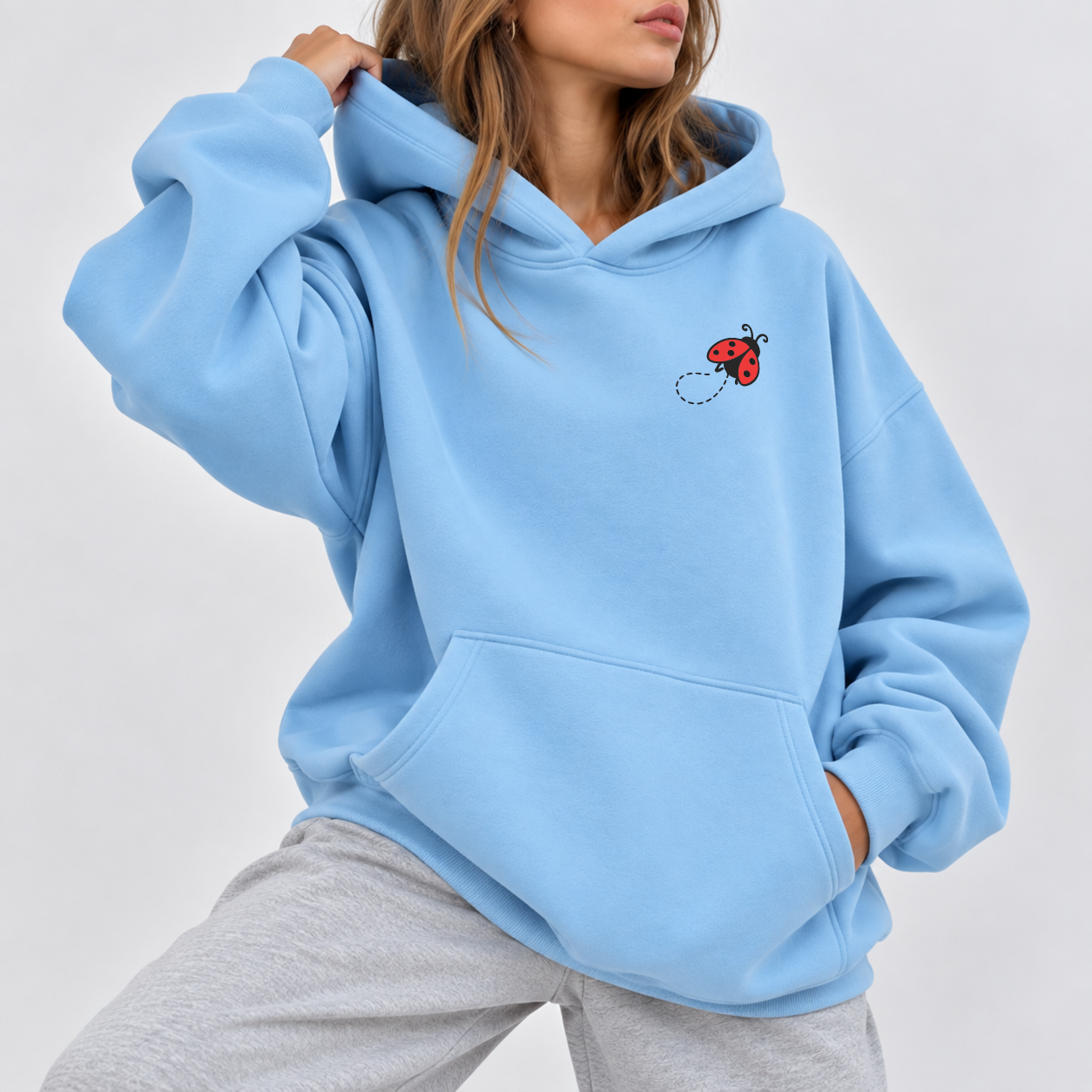 Ladybug Check-In Hoodie - Sky Blue