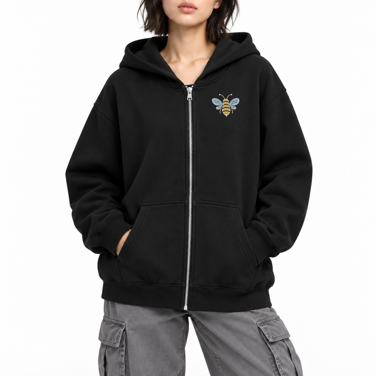Little Bee Zip Hoodie - Black